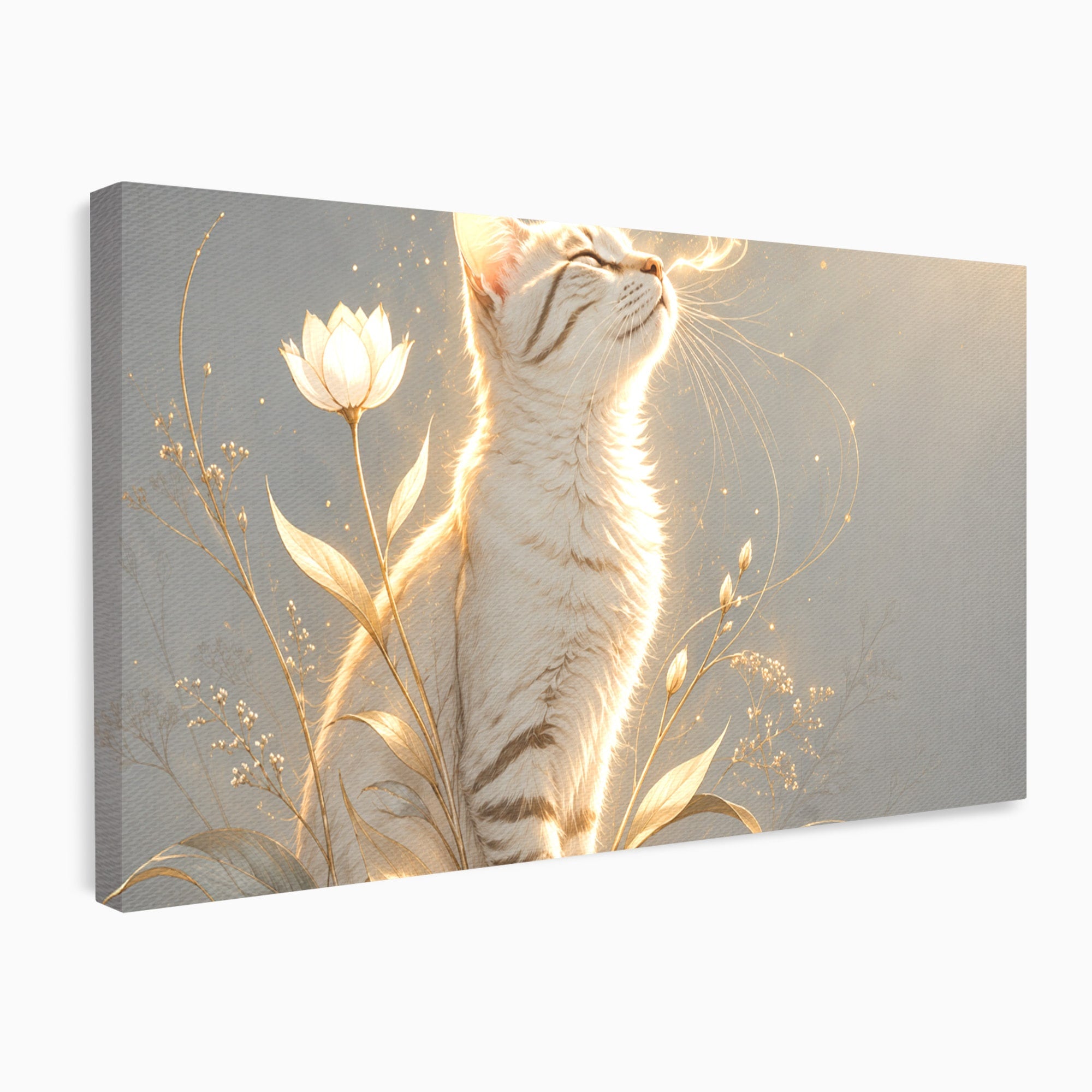 Tablou Canvas Premium LuxCanva® U1183, Pisica Visatoare, Flori, Visare, Eleganta, Pisica, Living, Culori Vibrante