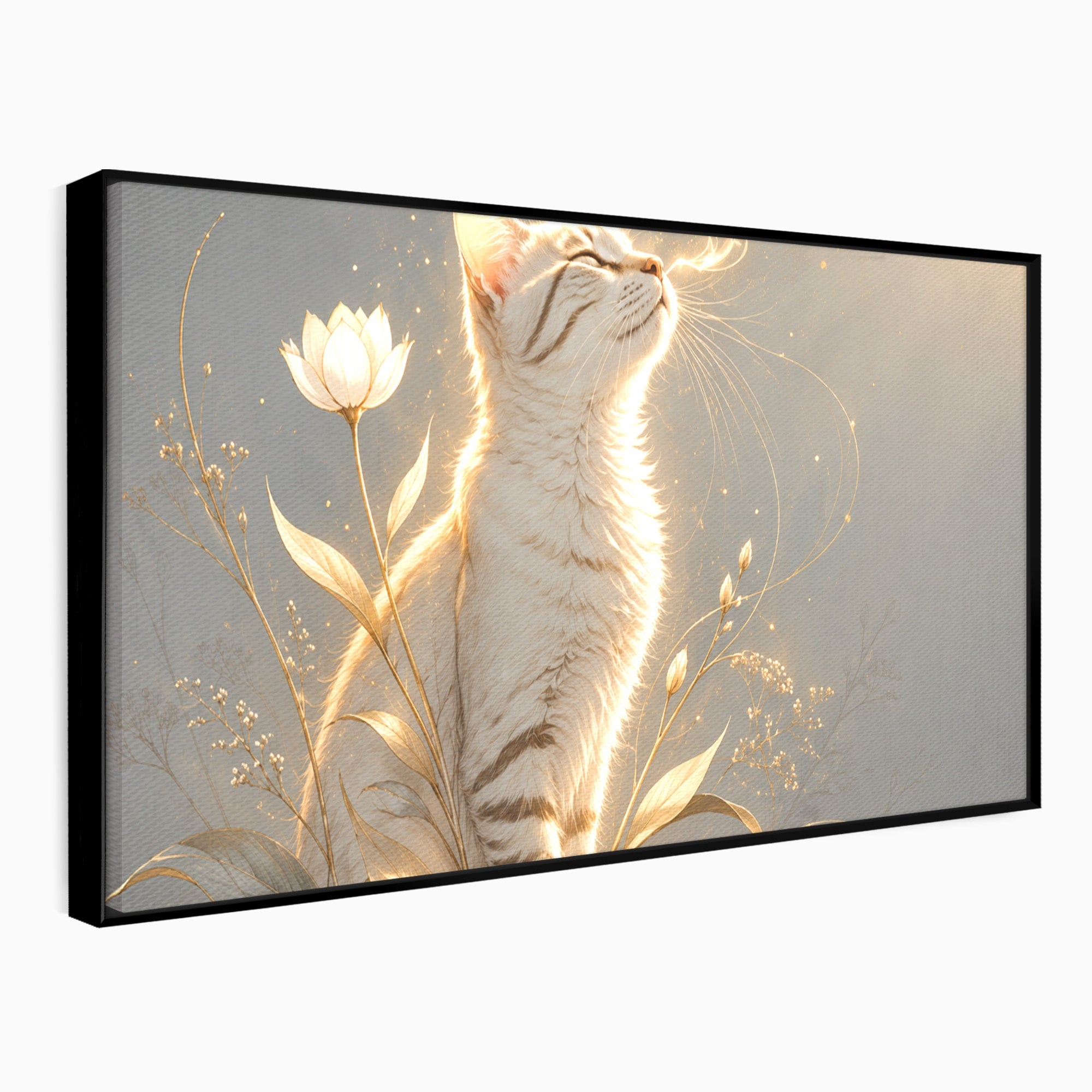 Tablou Canvas Premium LuxCanva® U1183, Pisica Visatoare, Flori, Visare, Eleganta, Pisica, Living, Culori Vibrante