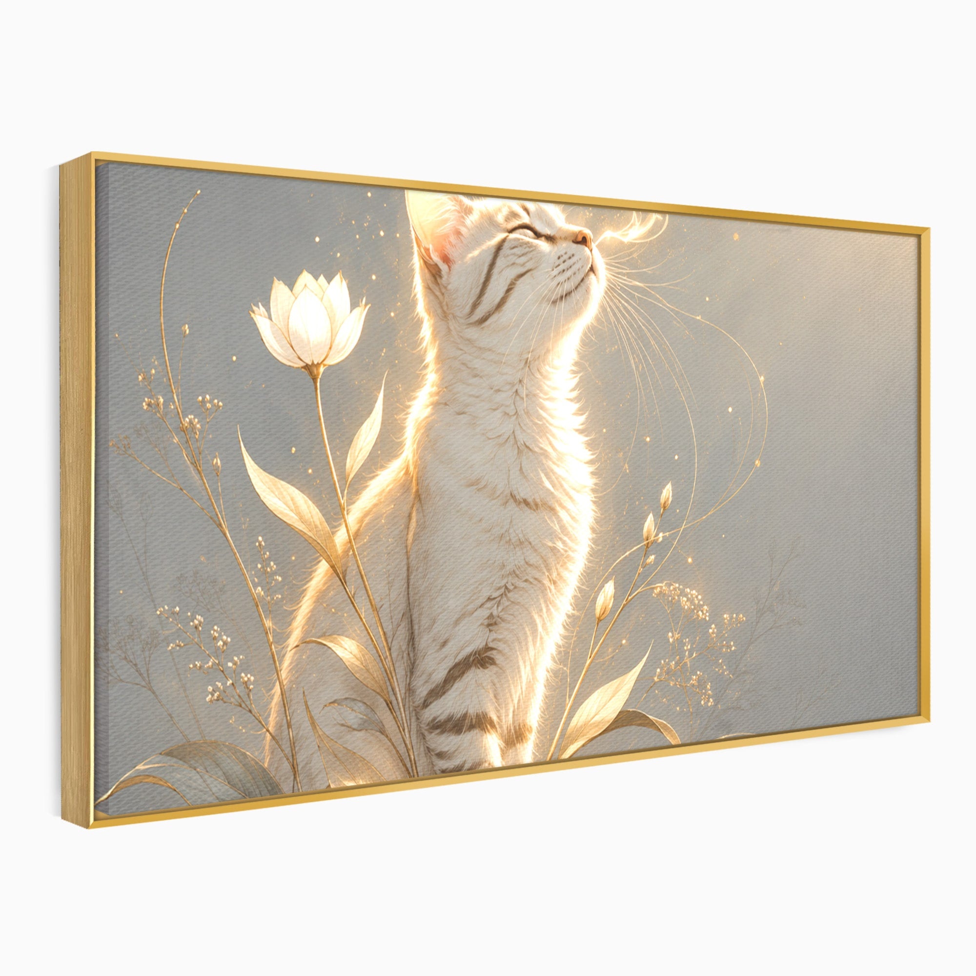 Tablou Canvas Premium LuxCanva® U1183, Pisica Visatoare, Flori, Visare, Eleganta, Pisica, Living, Culori Vibrante