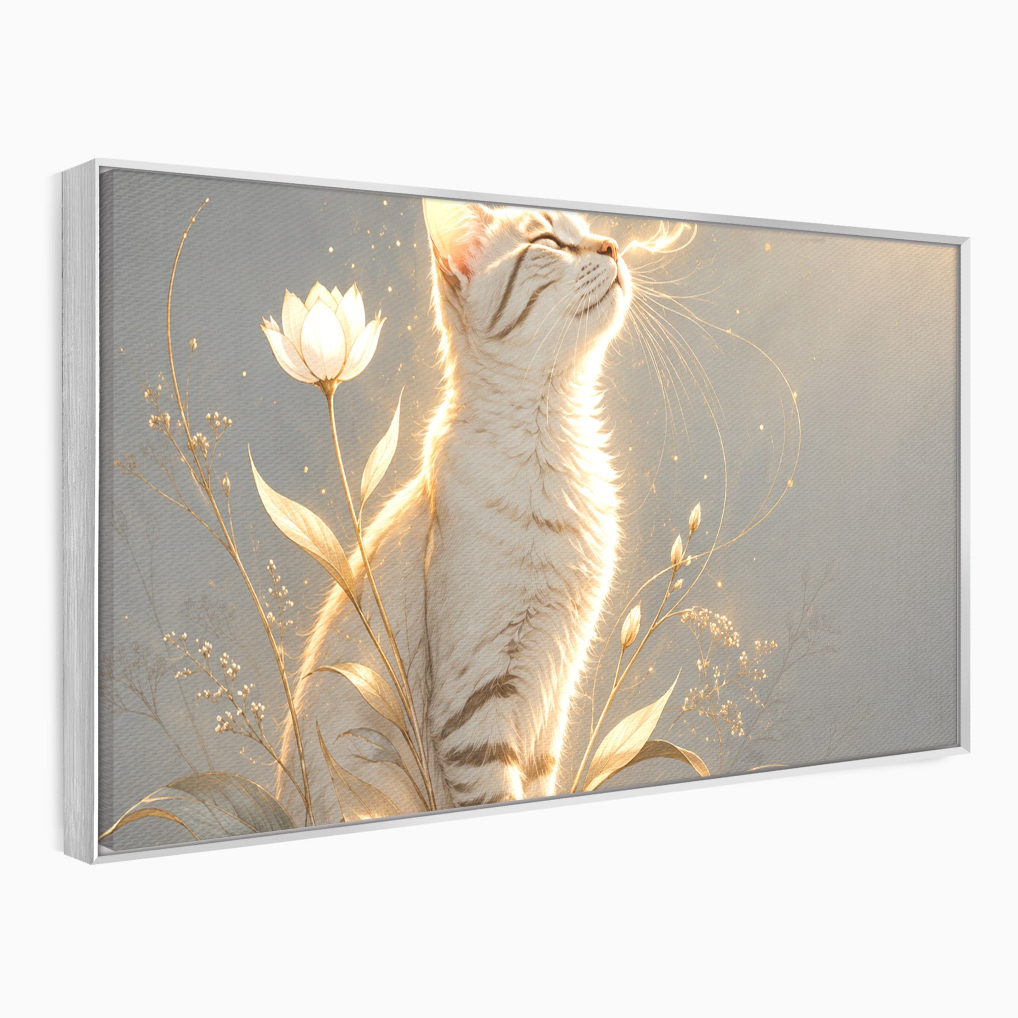 Tablou Canvas Premium LuxCanva® U1183, Pisica Visatoare, Flori, Visare, Eleganta, Pisica, Living, Culori Vibrante