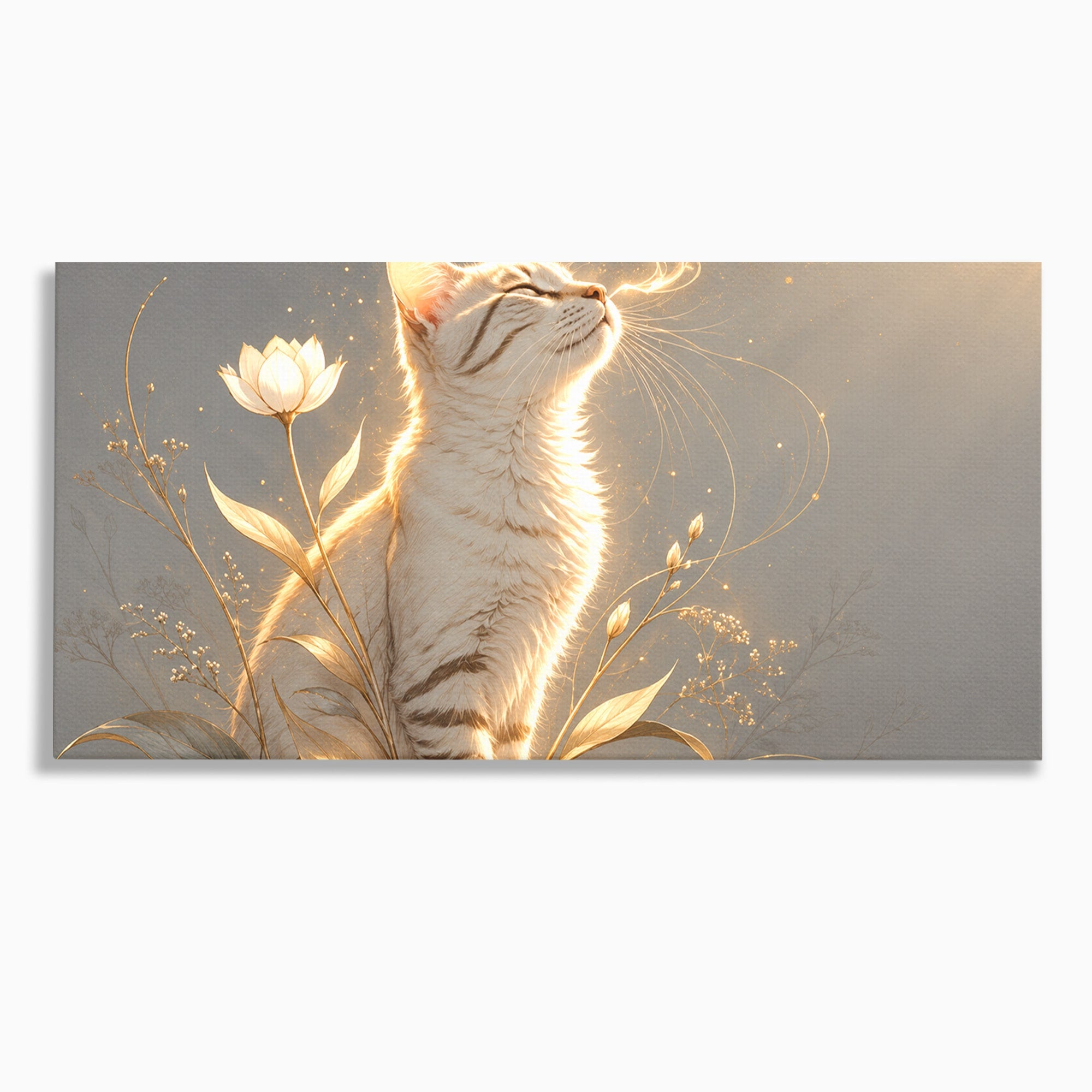 Tablou Canvas Premium LuxCanva® U1183, Pisica Visatoare, Flori, Visare, Eleganta, Pisica, Living, Culori Vibrante
