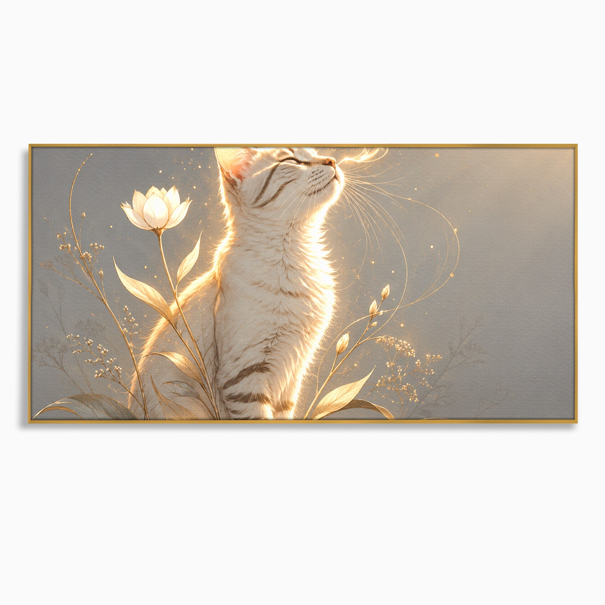 Tablou Canvas Premium LuxCanva® U1183, Pisica Visatoare, Flori, Visare, Eleganta, Pisica, Living, Culori Vibrante