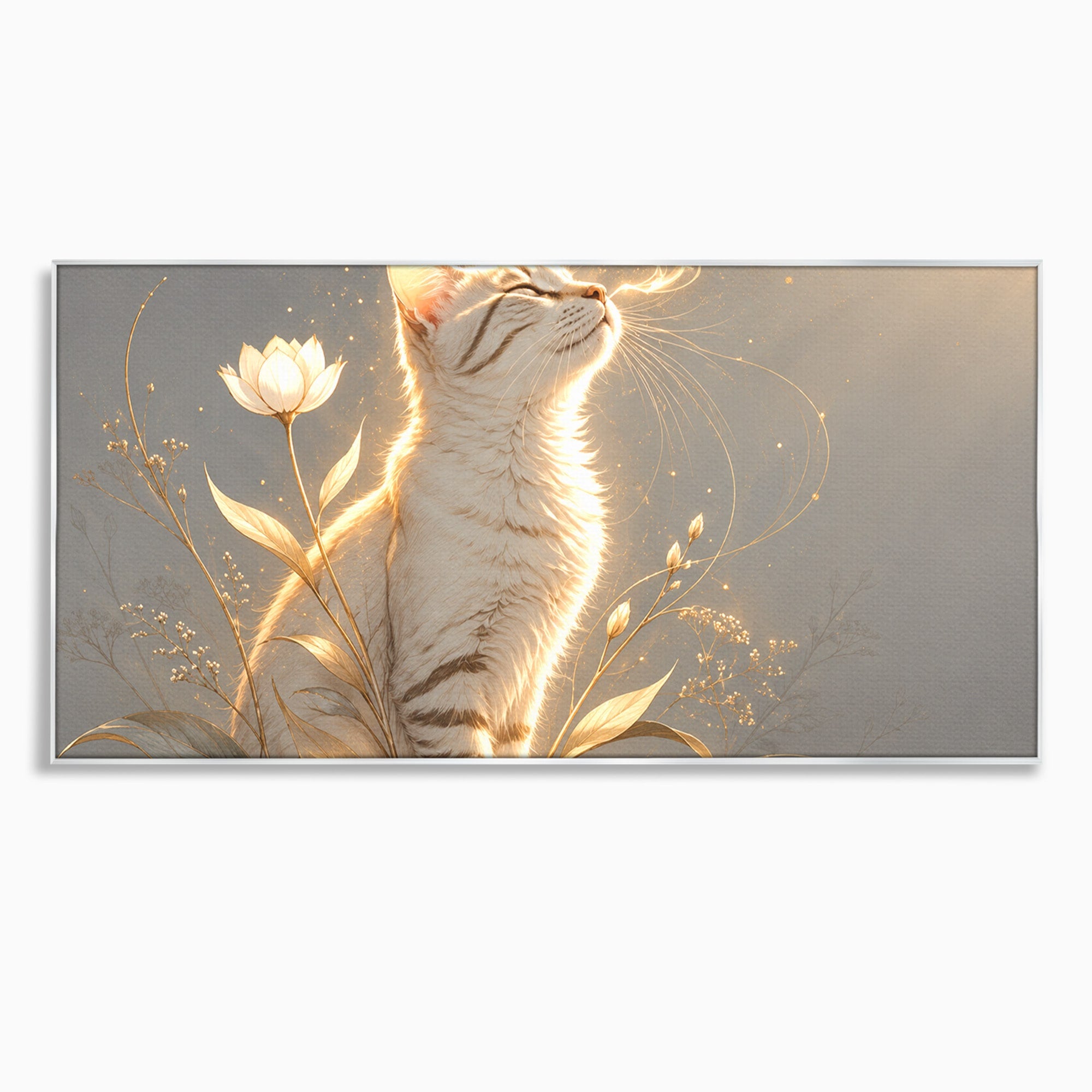 Tablou Canvas Premium LuxCanva® U1183, Pisica Visatoare, Flori, Visare, Eleganta, Pisica, Living, Culori Vibrante