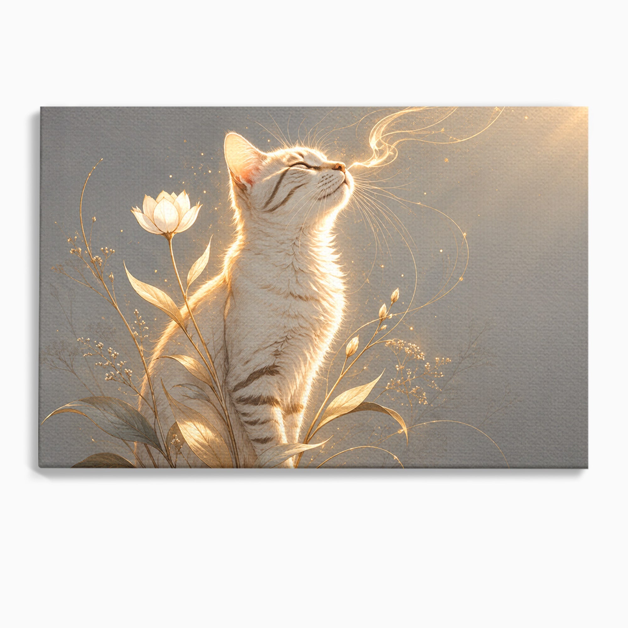 Tablou Canvas Premium LuxCanva® U1183, Pisica Visatoare, Flori, Visare, Eleganta, Pisica, Living, Culori Vibrante