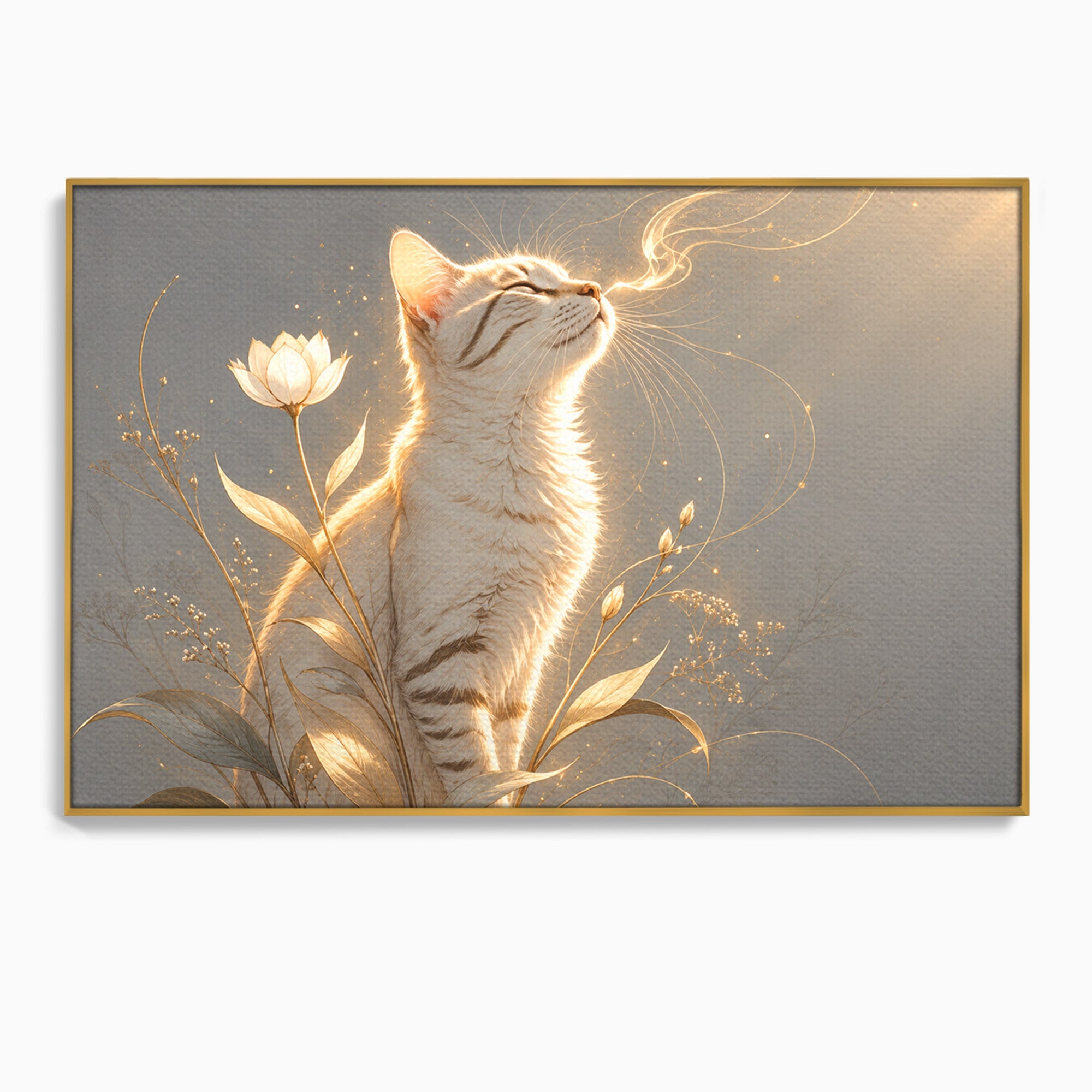 Tablou Canvas Premium LuxCanva® U1183, Pisica Visatoare, Flori, Visare, Eleganta, Pisica, Living, Culori Vibrante