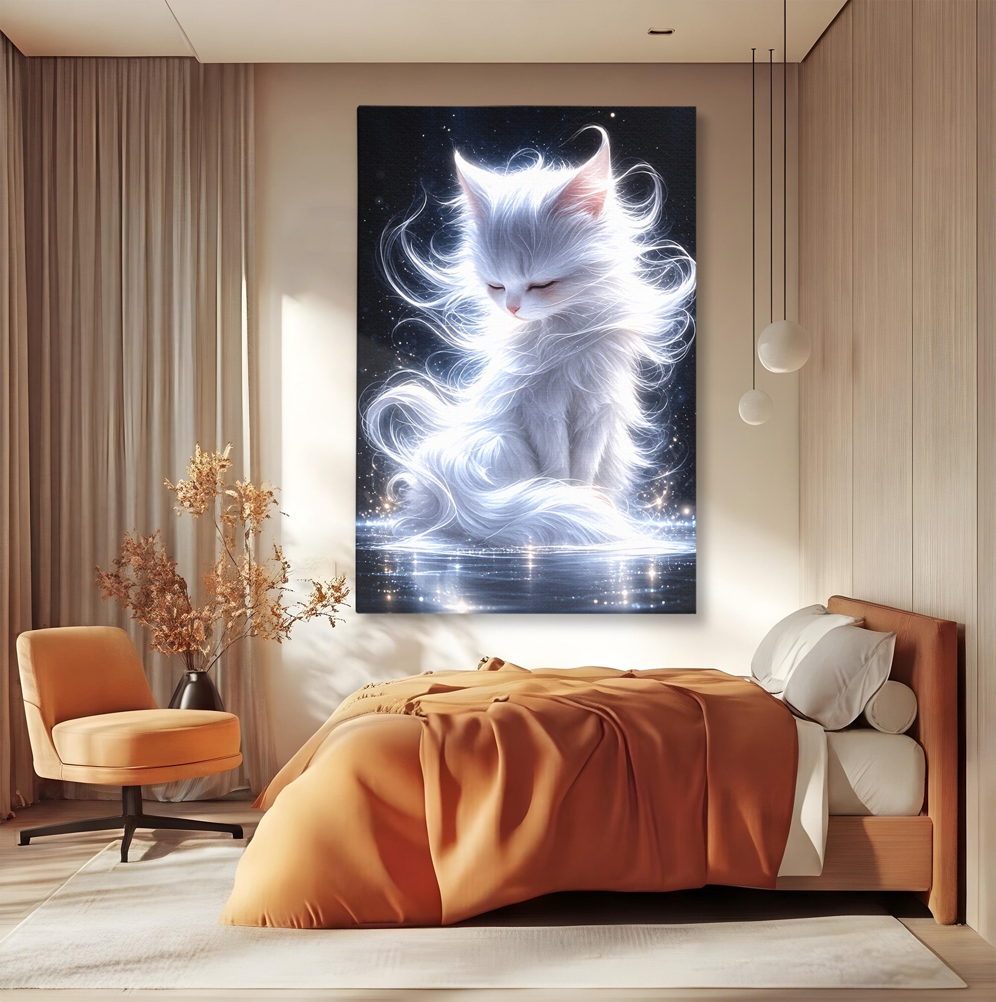 Tablou Canvas Premium LuxCanva® U1184, Pisica De Vis, Eleganta, Pisica, Vis, Living, Dormitor, Culori Vibrante