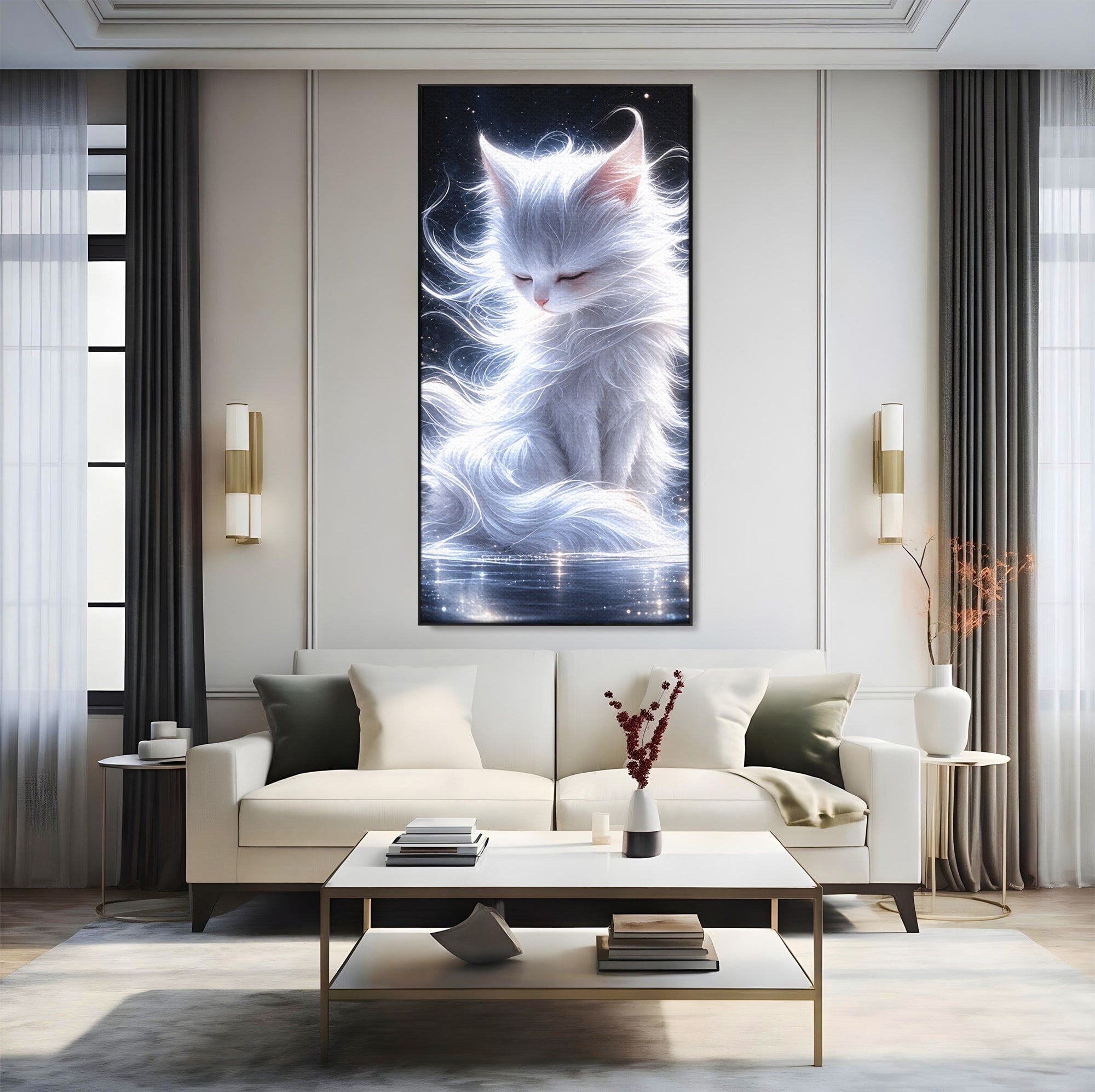 Tablou Canvas Premium LuxCanva® U1184, Pisica De Vis, Eleganta, Pisica, Vis, Living, Dormitor, Culori Vibrante