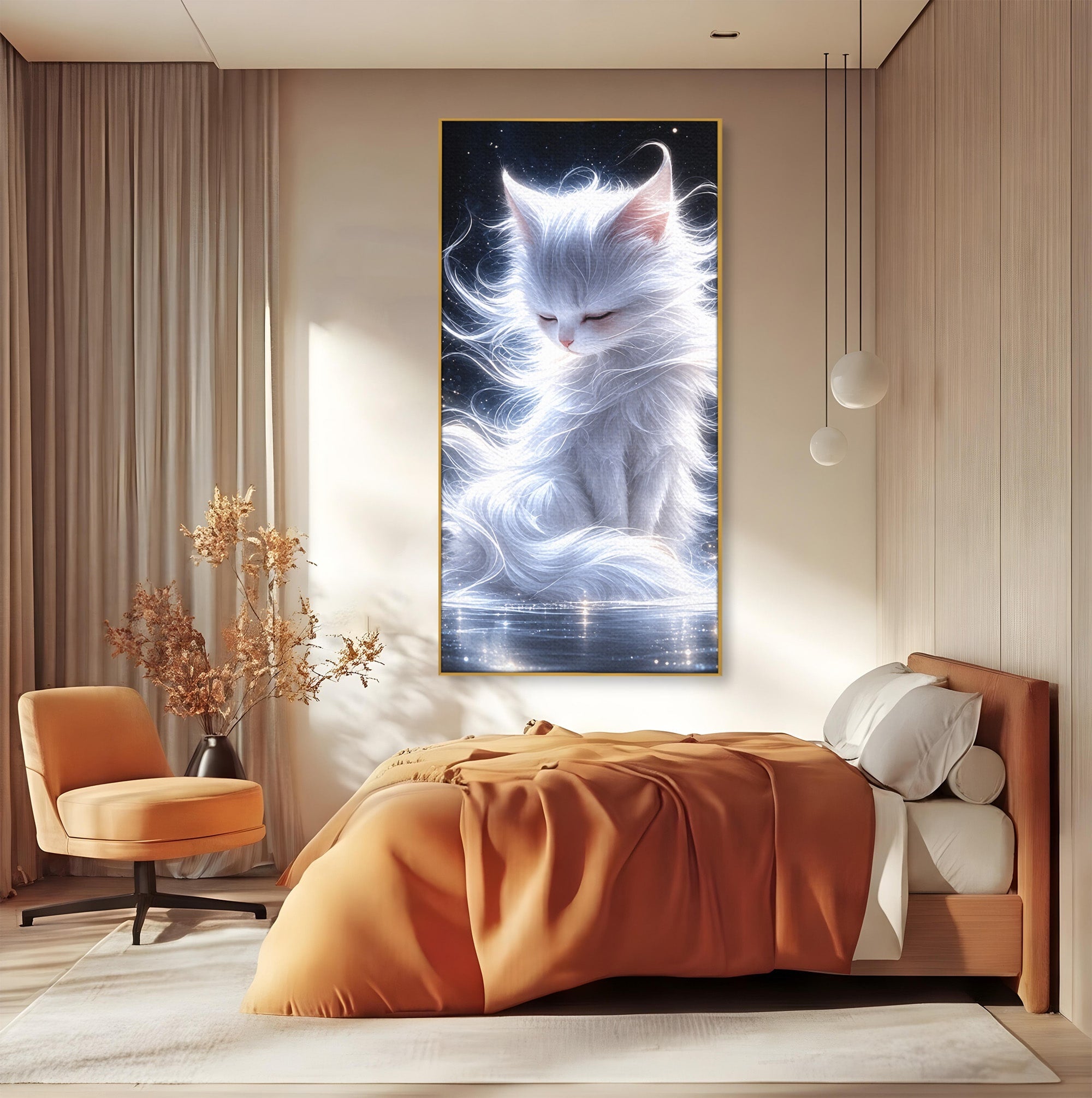 Tablou Canvas Premium LuxCanva® U1184, Pisica De Vis, Eleganta, Pisica, Vis, Living, Dormitor, Culori Vibrante