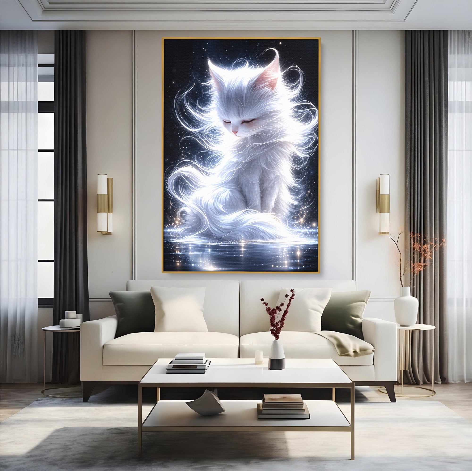 Tablou Canvas Premium LuxCanva® U1184, Pisica De Vis, Eleganta, Pisica, Vis, Living, Dormitor, Culori Vibrante