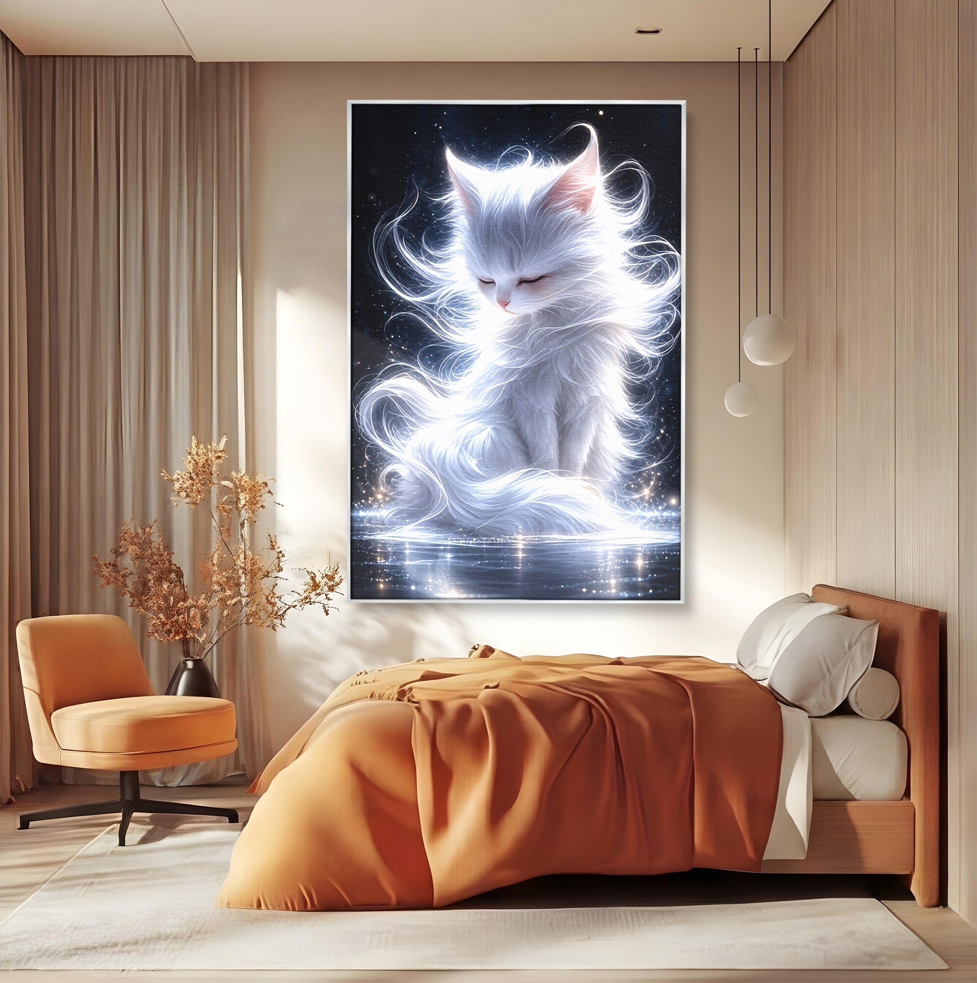 Tablou Canvas Premium LuxCanva® U1184, Pisica De Vis, Eleganta, Pisica, Vis, Living, Dormitor, Culori Vibrante