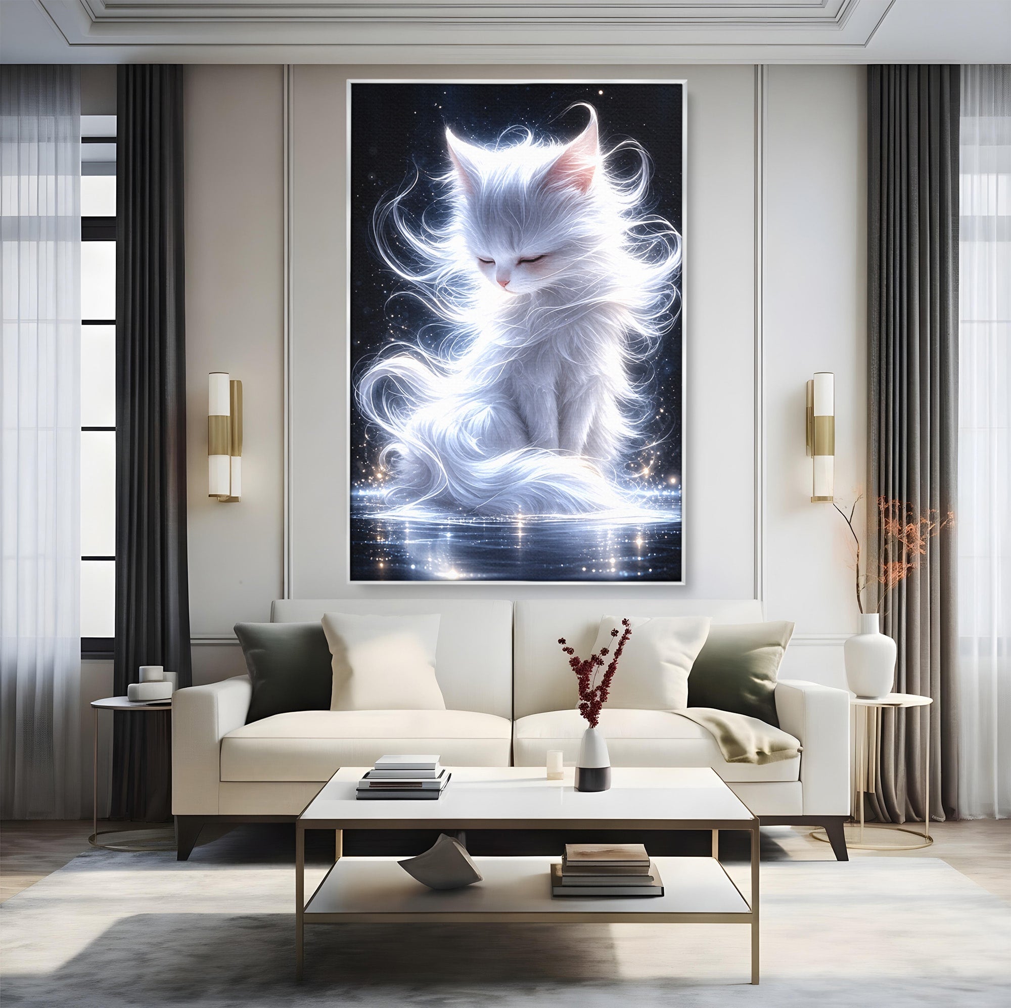 Tablou Canvas Premium LuxCanva® U1184, Pisica De Vis, Eleganta, Pisica, Vis, Living, Dormitor, Culori Vibrante