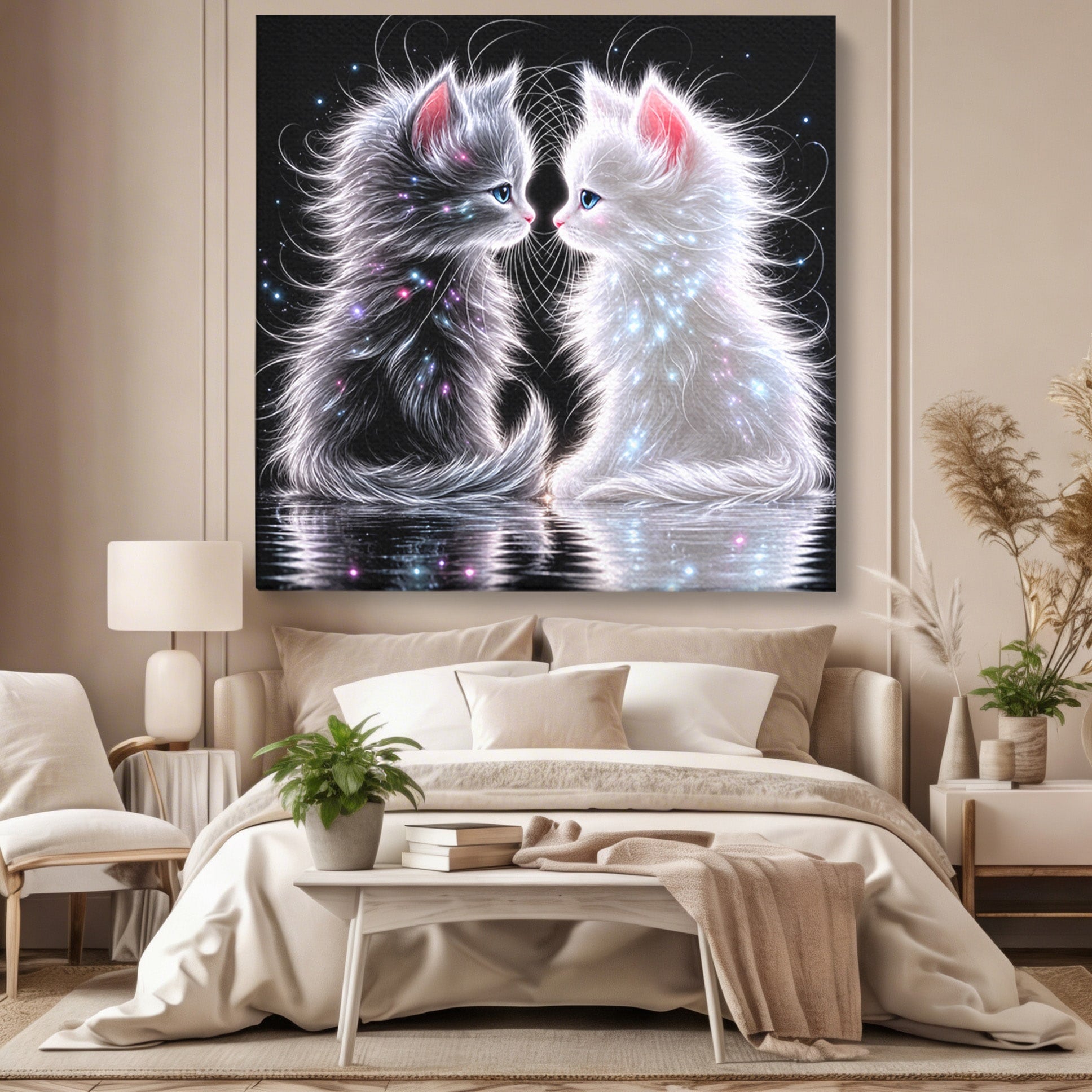 Tablou Canvas Premium LuxCanva® U1185, Pisici Magice, Animale, Pisici, Magie, Living, Dormitor, Culori Vibrante