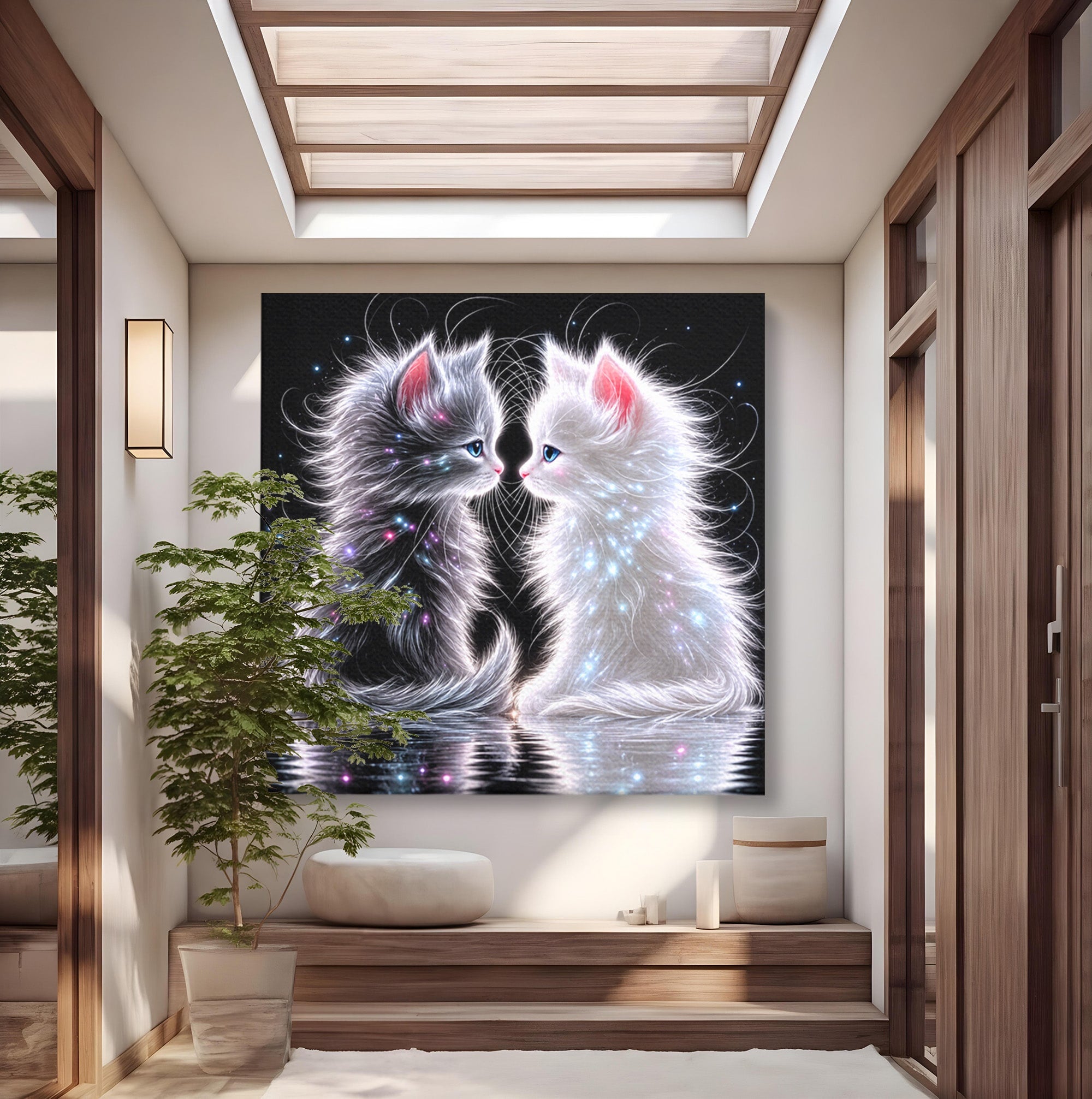 Tablou Canvas Premium LuxCanva® U1185, Pisici Magice, Animale, Pisici, Magie, Living, Dormitor, Culori Vibrante