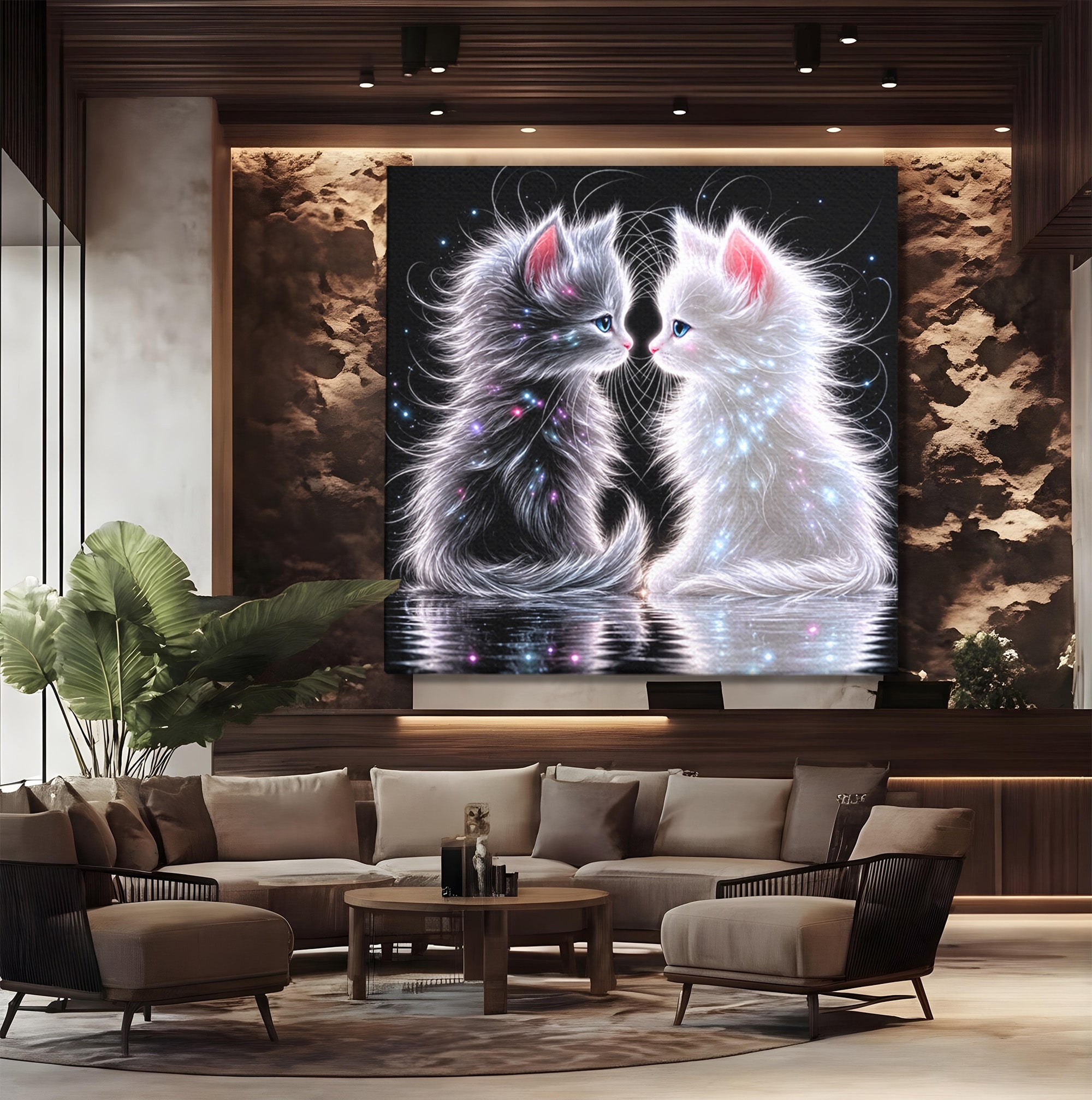 Tablou Canvas Premium LuxCanva® U1185, Pisici Magice, Animale, Pisici, Magie, Living, Dormitor, Culori Vibrante