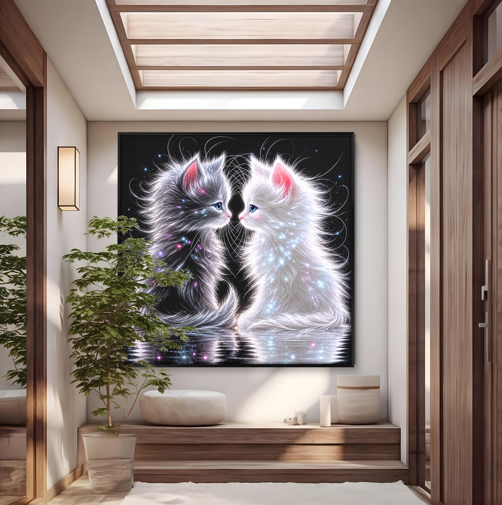 Tablou Canvas Premium LuxCanva® U1185, Pisici Magice, Animale, Pisici, Magie, Living, Dormitor, Culori Vibrante