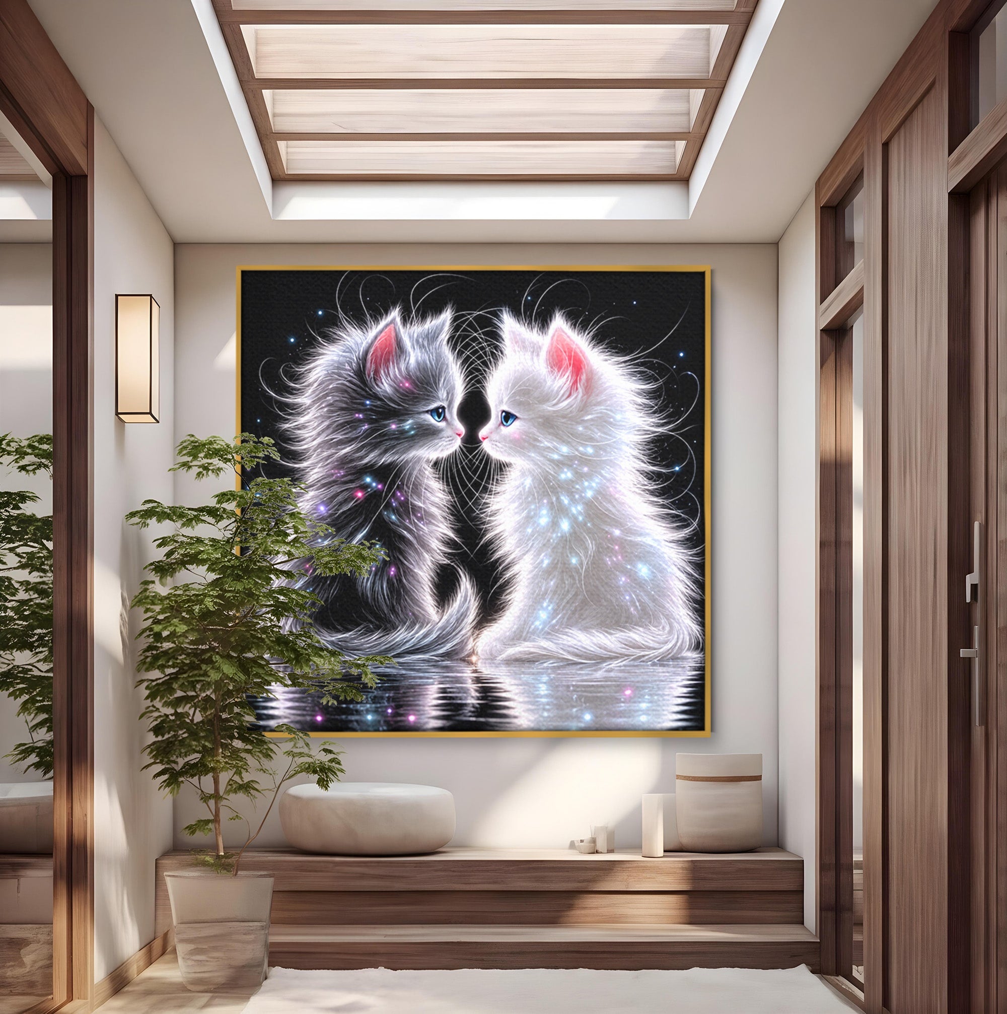 Tablou Canvas Premium LuxCanva® U1185, Pisici Magice, Animale, Pisici, Magie, Living, Dormitor, Culori Vibrante