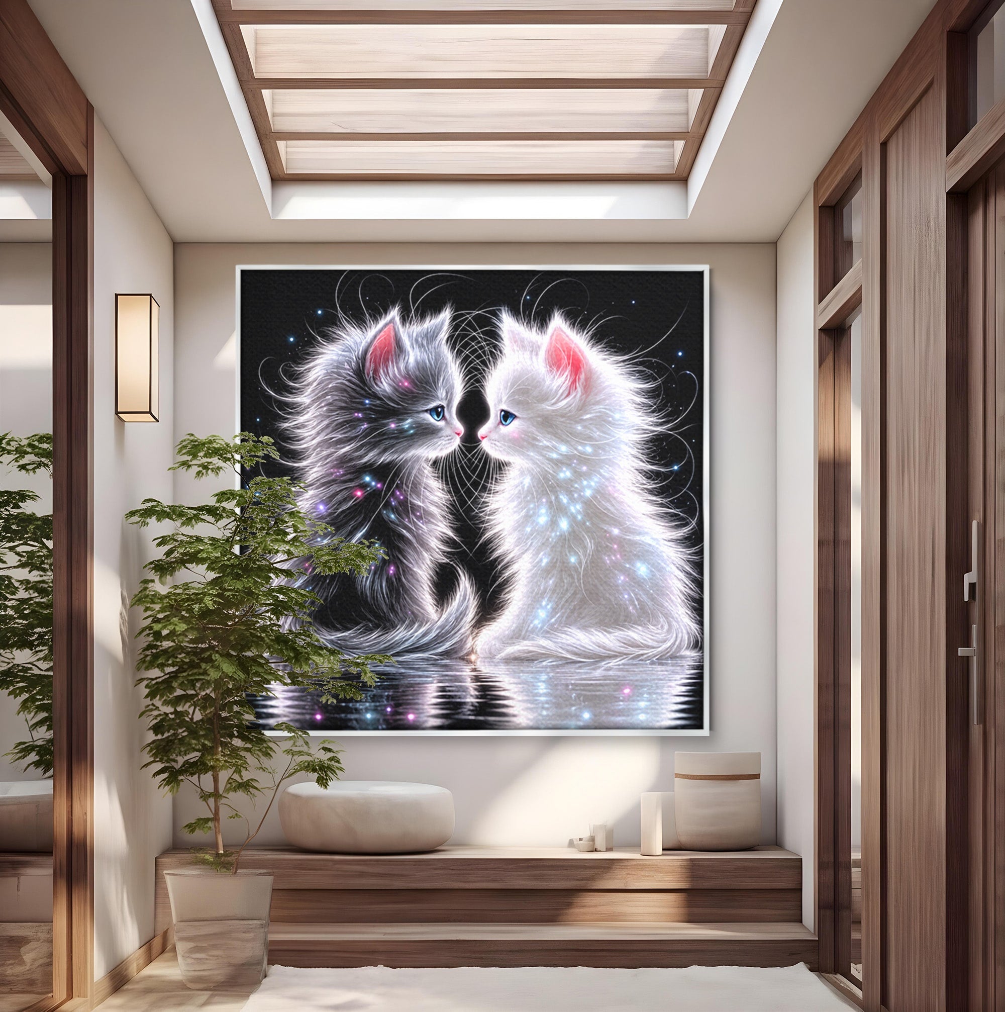 Tablou Canvas Premium LuxCanva® U1185, Pisici Magice, Animale, Pisici, Magie, Living, Dormitor, Culori Vibrante