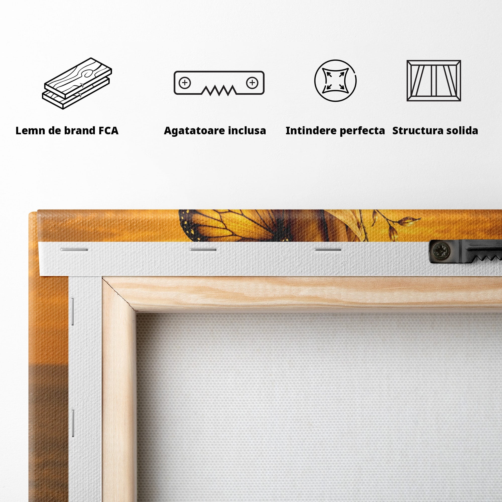 Tablou Canvas Premium LuxCanva® U1186, Zana Apusului, Aripi, Fluture, Metamorfoza,  Zana, Apus, Ocean, Living, Magie, Culori Vibrante