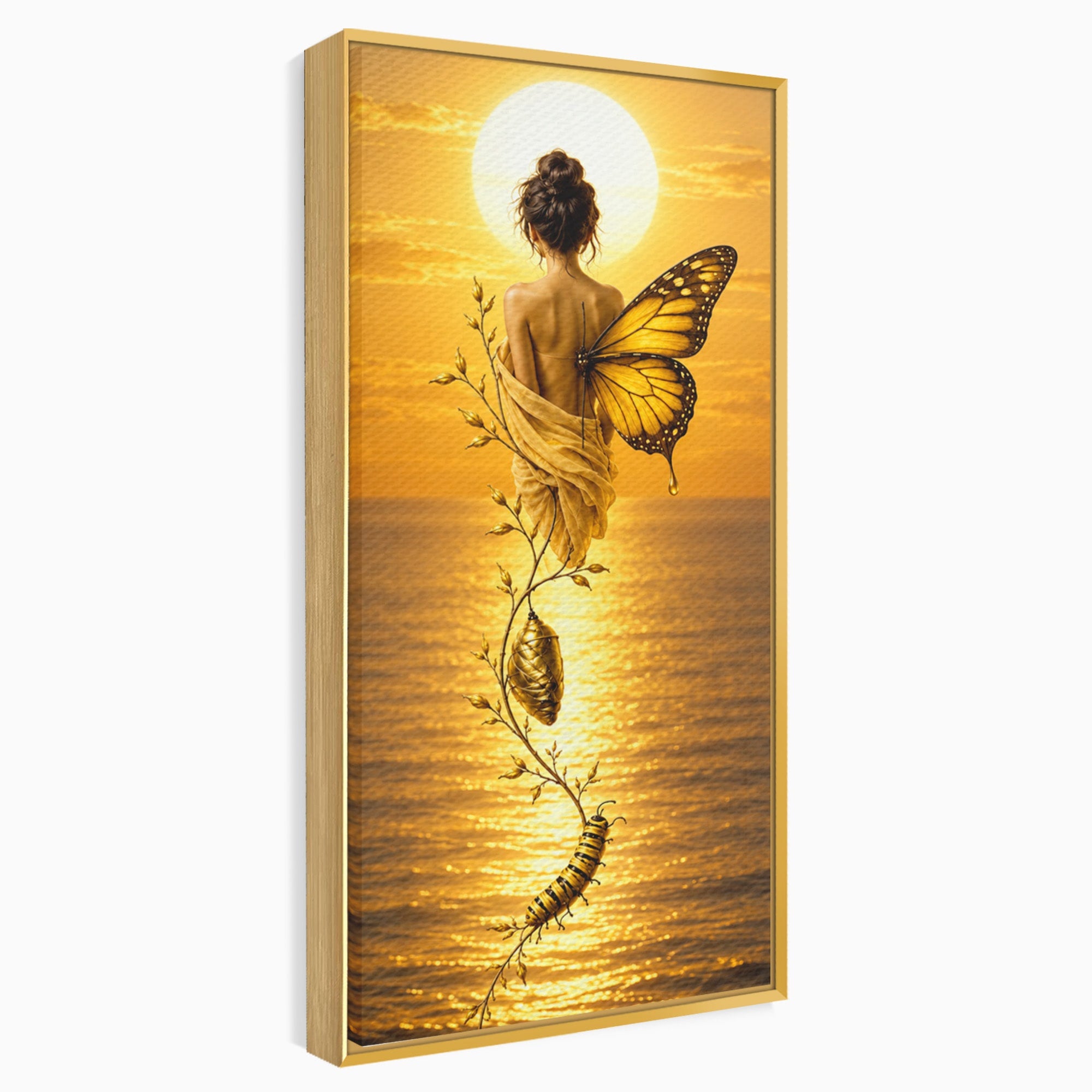Tablou Canvas Premium LuxCanva® U1186, Zana Apusului, Aripi, Fluture, Metamorfoza,  Zana, Apus, Ocean, Living, Magie, Culori Vibrante