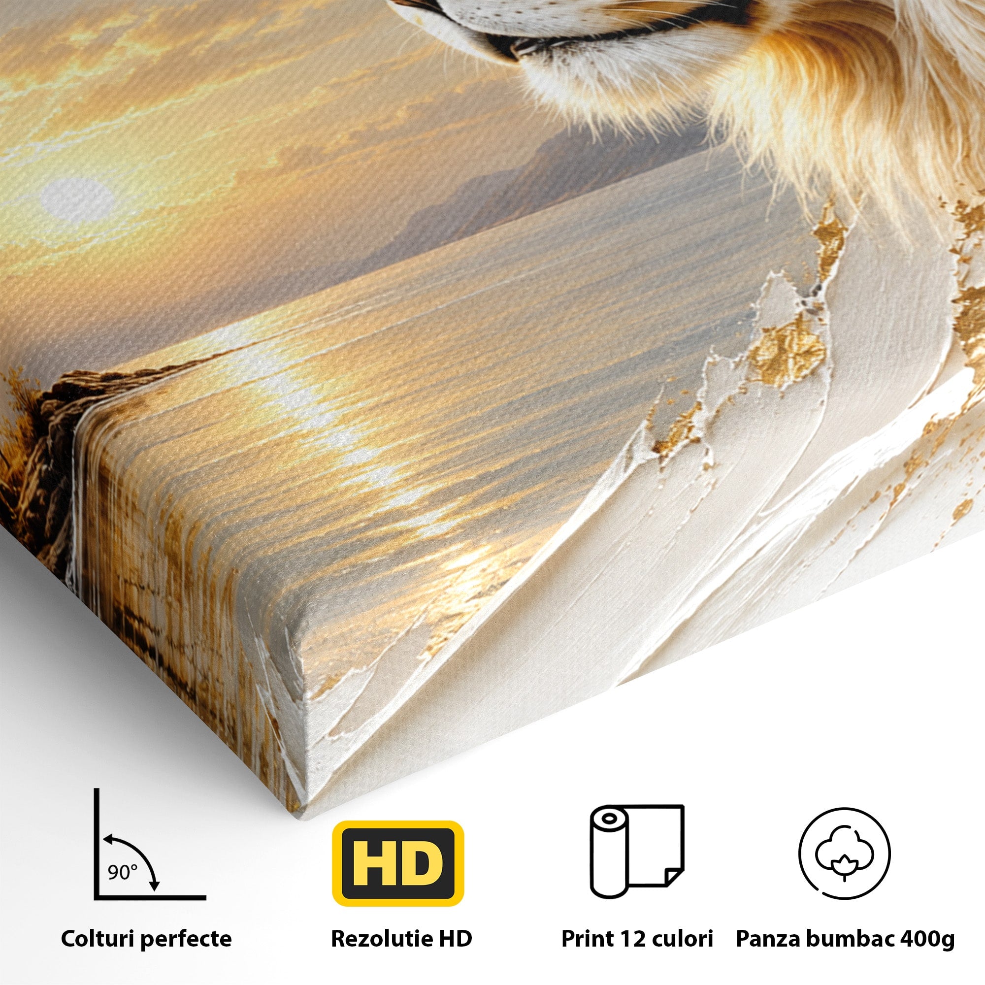 Tablou Canvas Premium LuxCanva® U1187, Leul Regal, Apus, Natura, Peisaj, Animale, Leu, Dormitor, Culori Vibrante