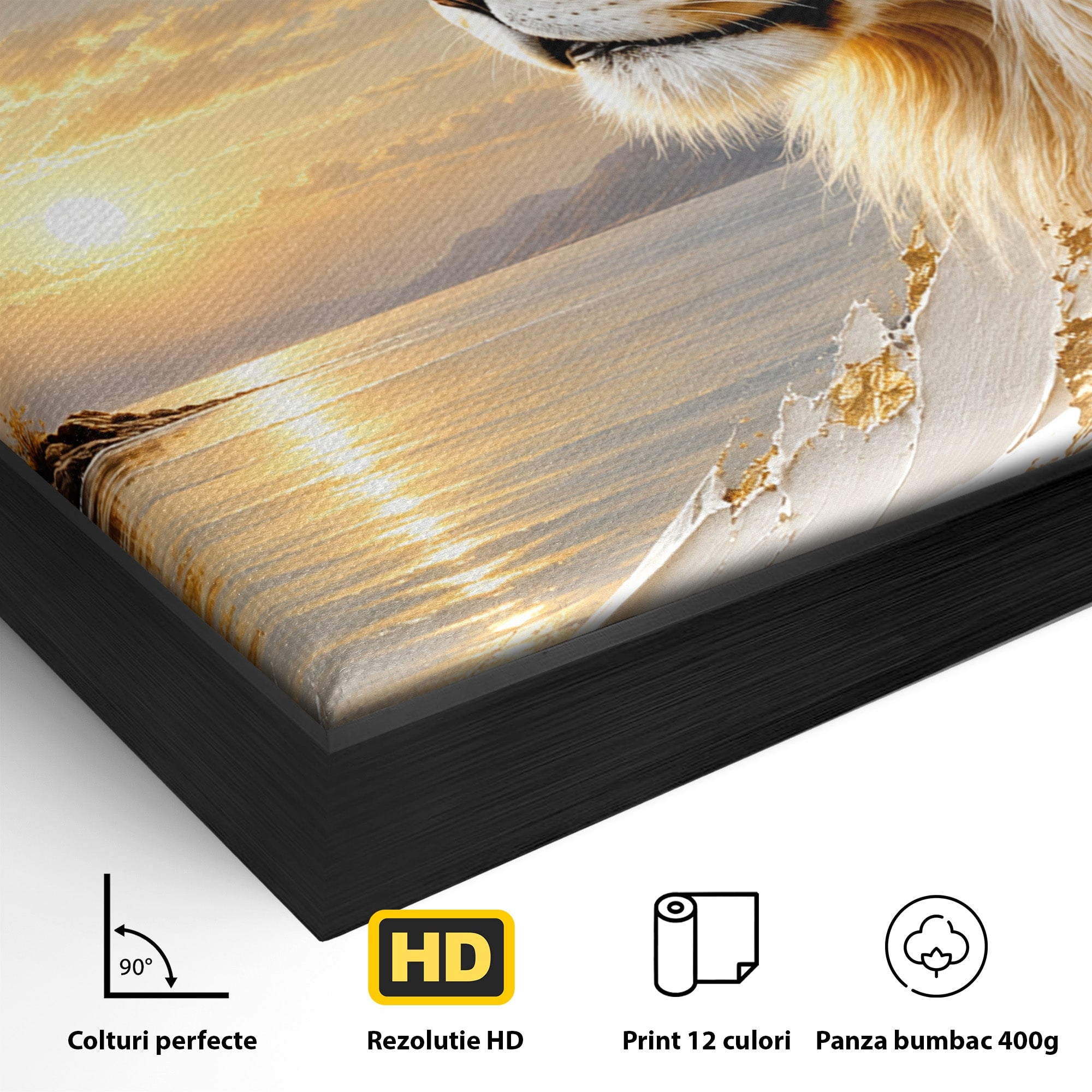 Tablou Canvas Premium LuxCanva® U1187, Leul Regal, Apus, Natura, Peisaj, Animale, Leu, Dormitor, Culori Vibrante