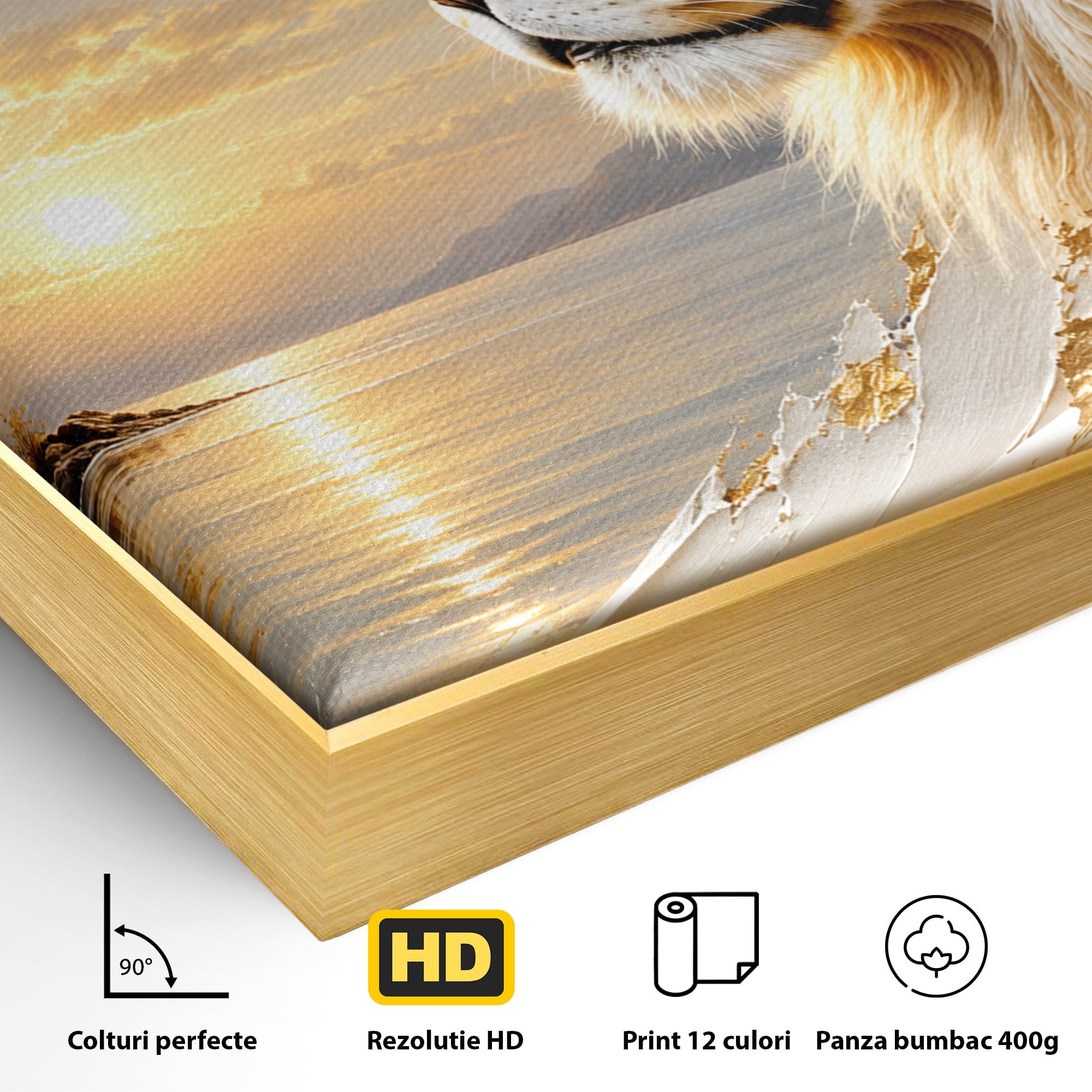 Tablou Canvas Premium LuxCanva® U1187, Leul Regal, Apus, Natura, Peisaj, Animale, Leu, Dormitor, Culori Vibrante