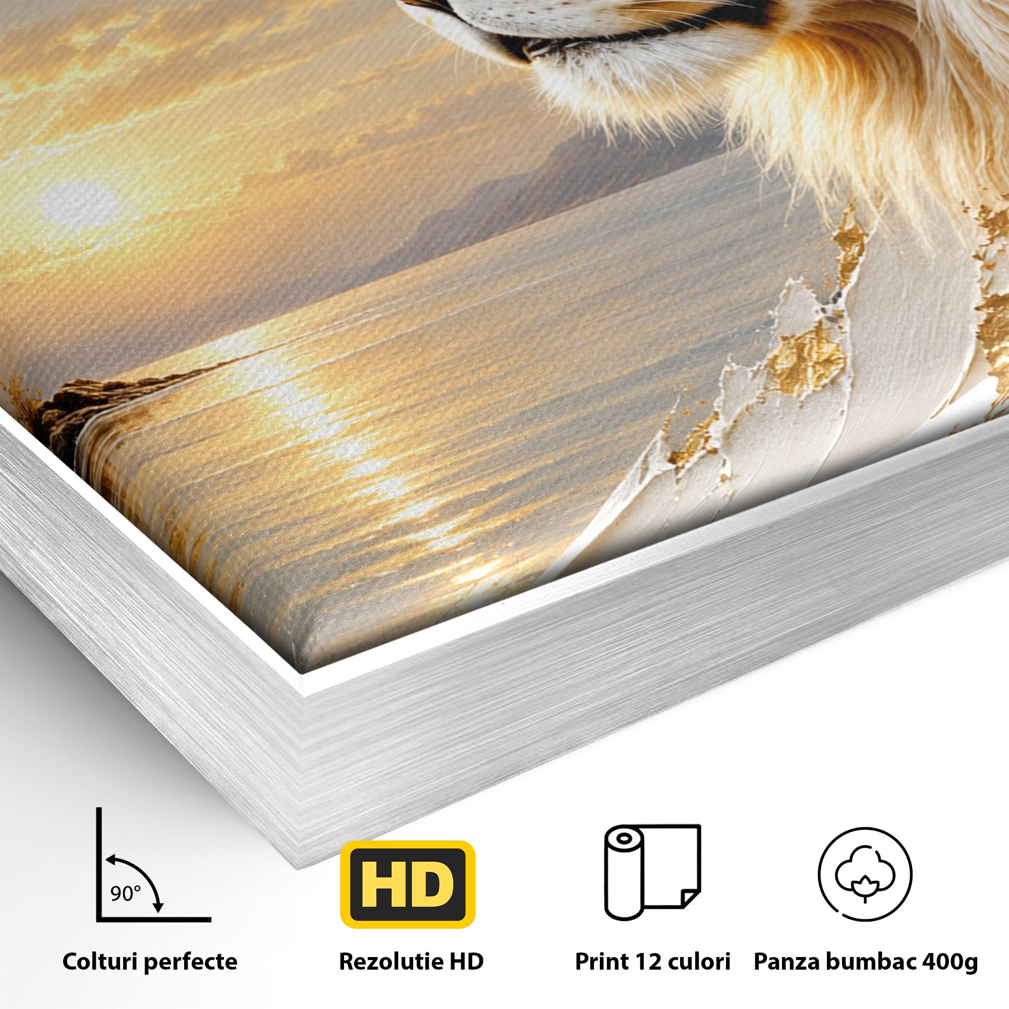 Tablou Canvas Premium LuxCanva® U1187, Leul Regal, Apus, Natura, Peisaj, Animale, Leu, Dormitor, Culori Vibrante