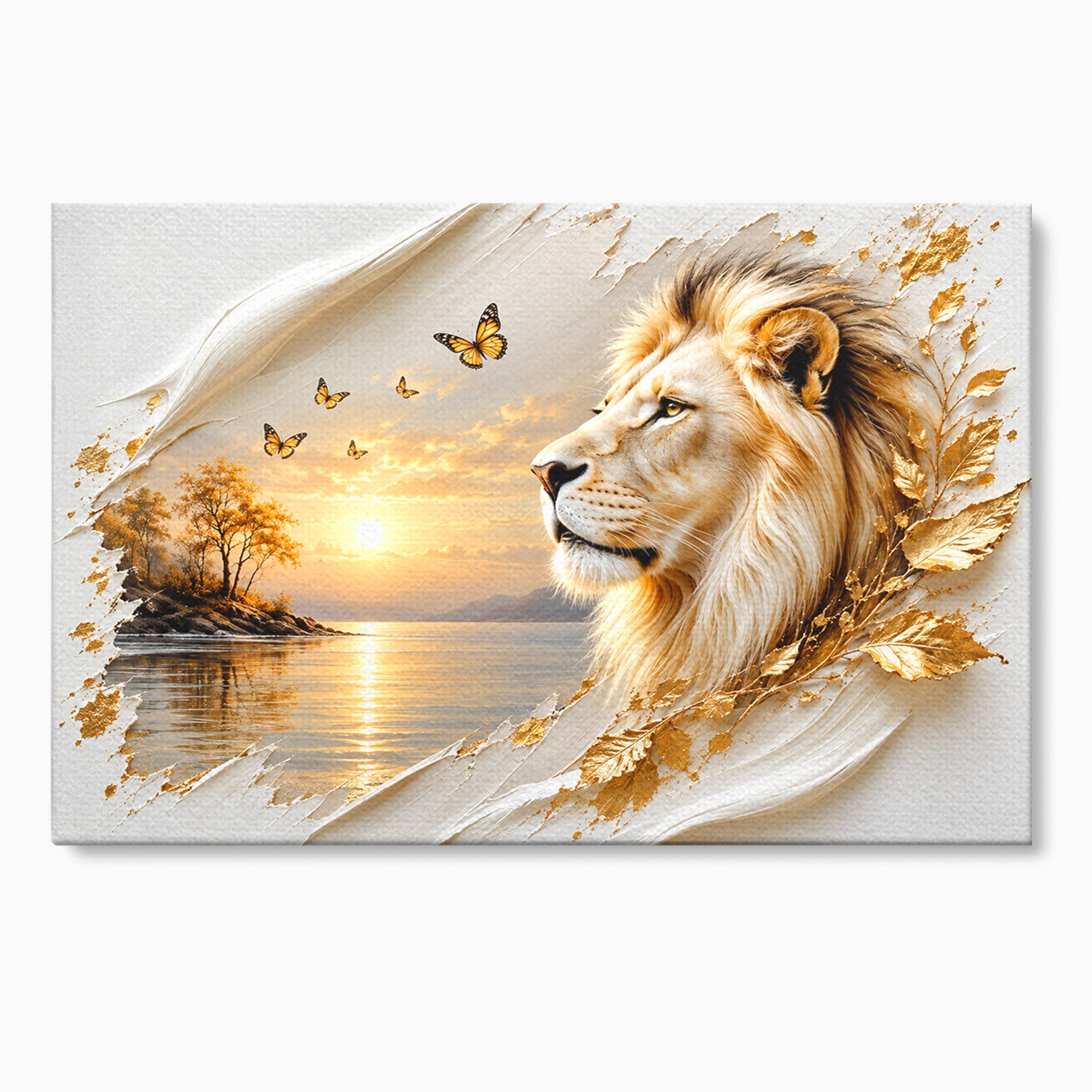 Tablou Canvas Premium LuxCanva® U1187, Leul Regal, Apus, Natura, Peisaj, Animale, Leu, Dormitor, Culori Vibrante