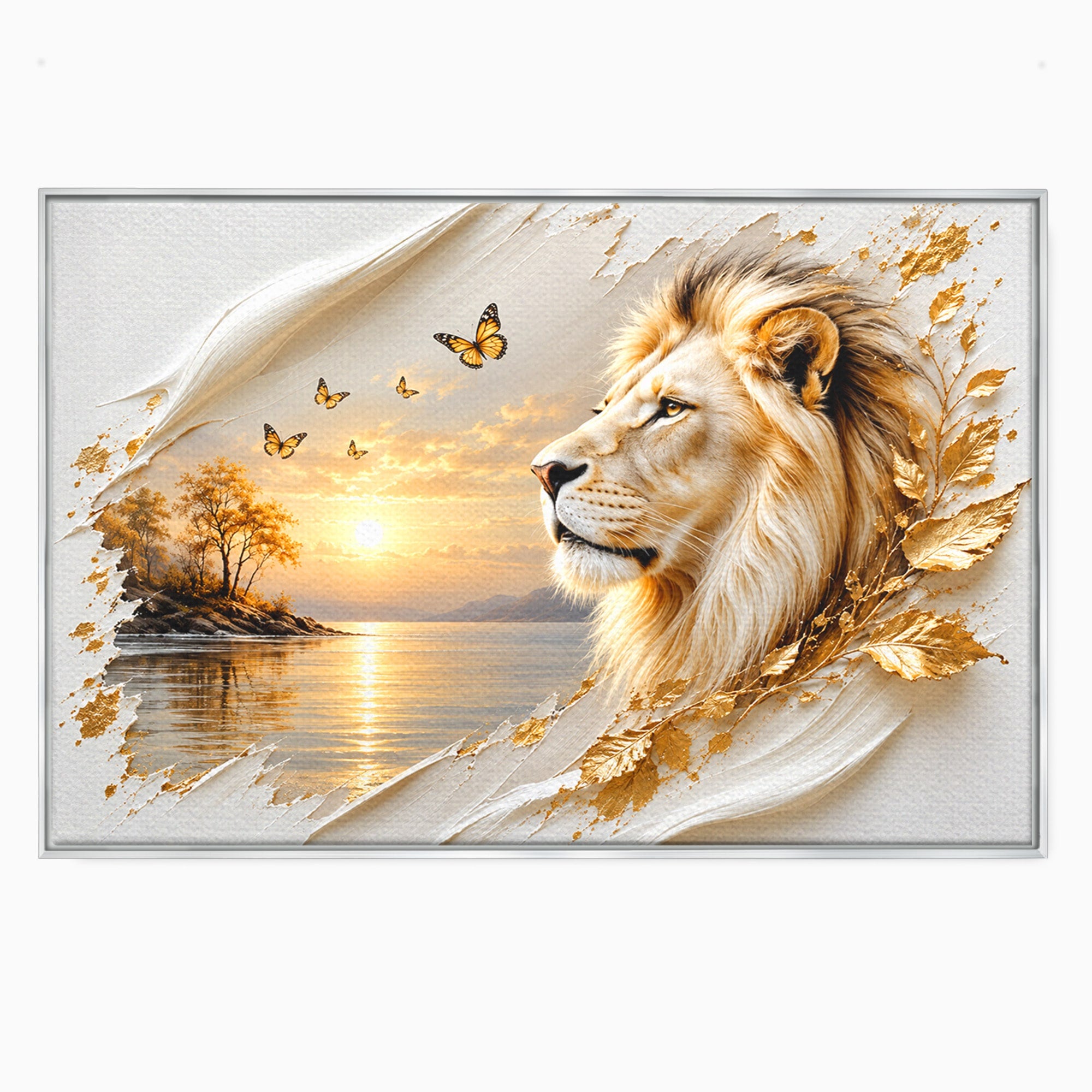 Tablou Canvas Premium LuxCanva® U1187, Leul Regal, Apus, Natura, Peisaj, Animale, Leu, Dormitor, Culori Vibrante