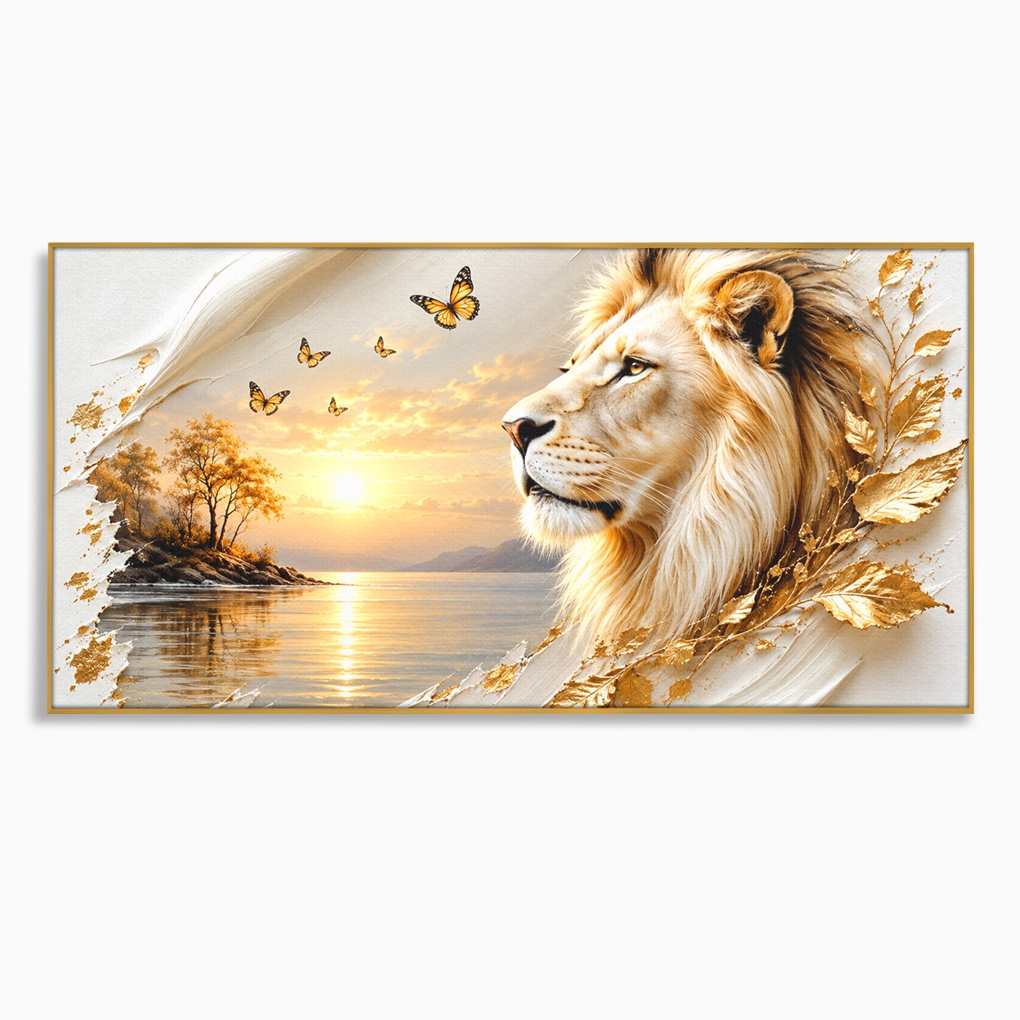 Tablou Canvas Premium LuxCanva® U1187, Leul Regal, Apus, Natura, Peisaj, Animale, Leu, Dormitor, Culori Vibrante