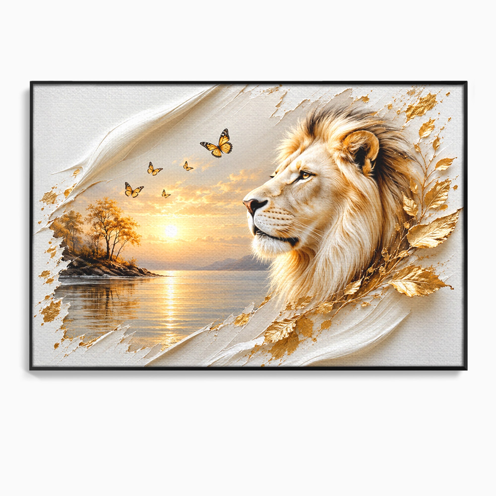 Tablou Canvas Premium LuxCanva® U1187, Leul Regal, Apus, Natura, Peisaj, Animale, Leu, Dormitor, Culori Vibrante