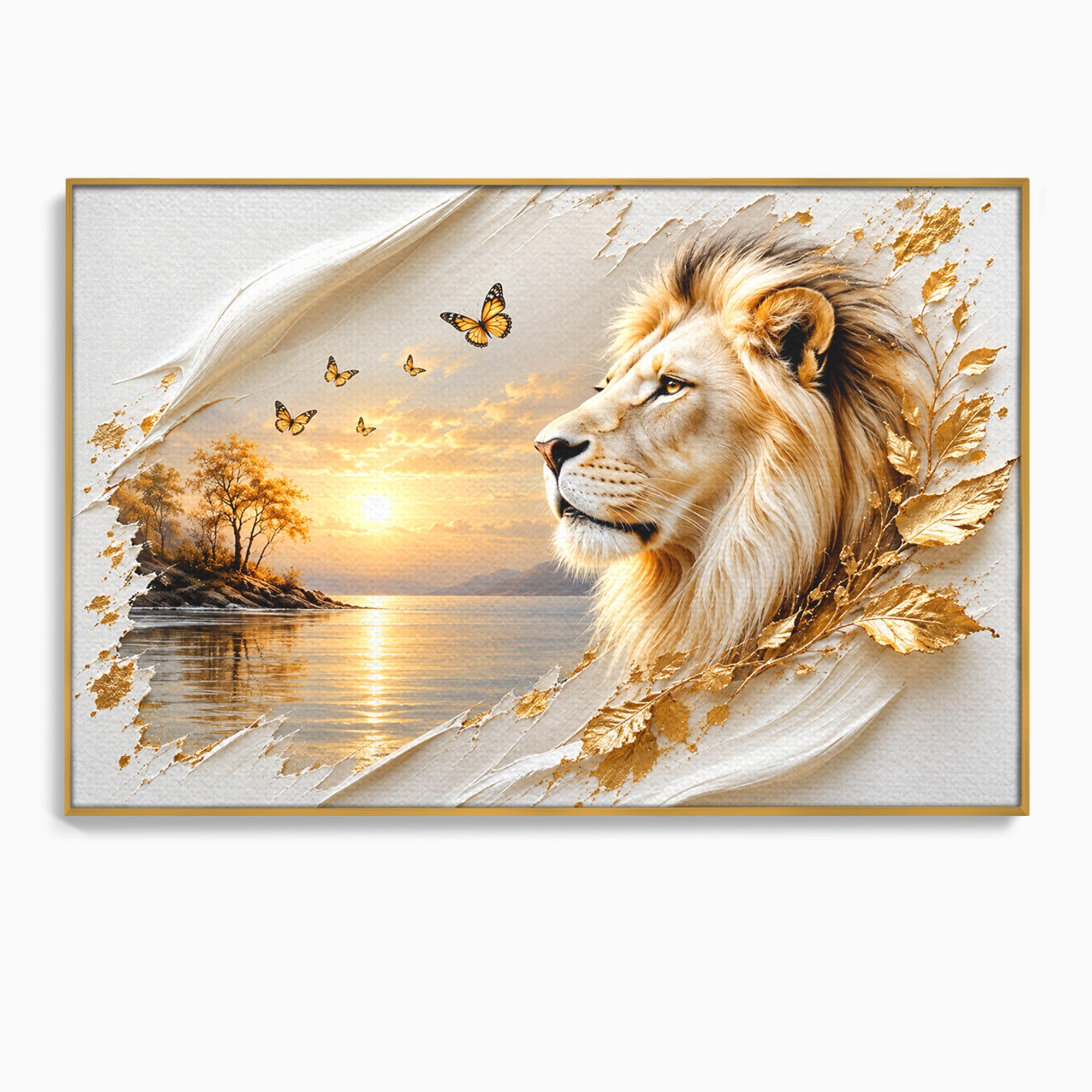 Tablou Canvas Premium LuxCanva® U1187, Leul Regal, Apus, Natura, Peisaj, Animale, Leu, Dormitor, Culori Vibrante