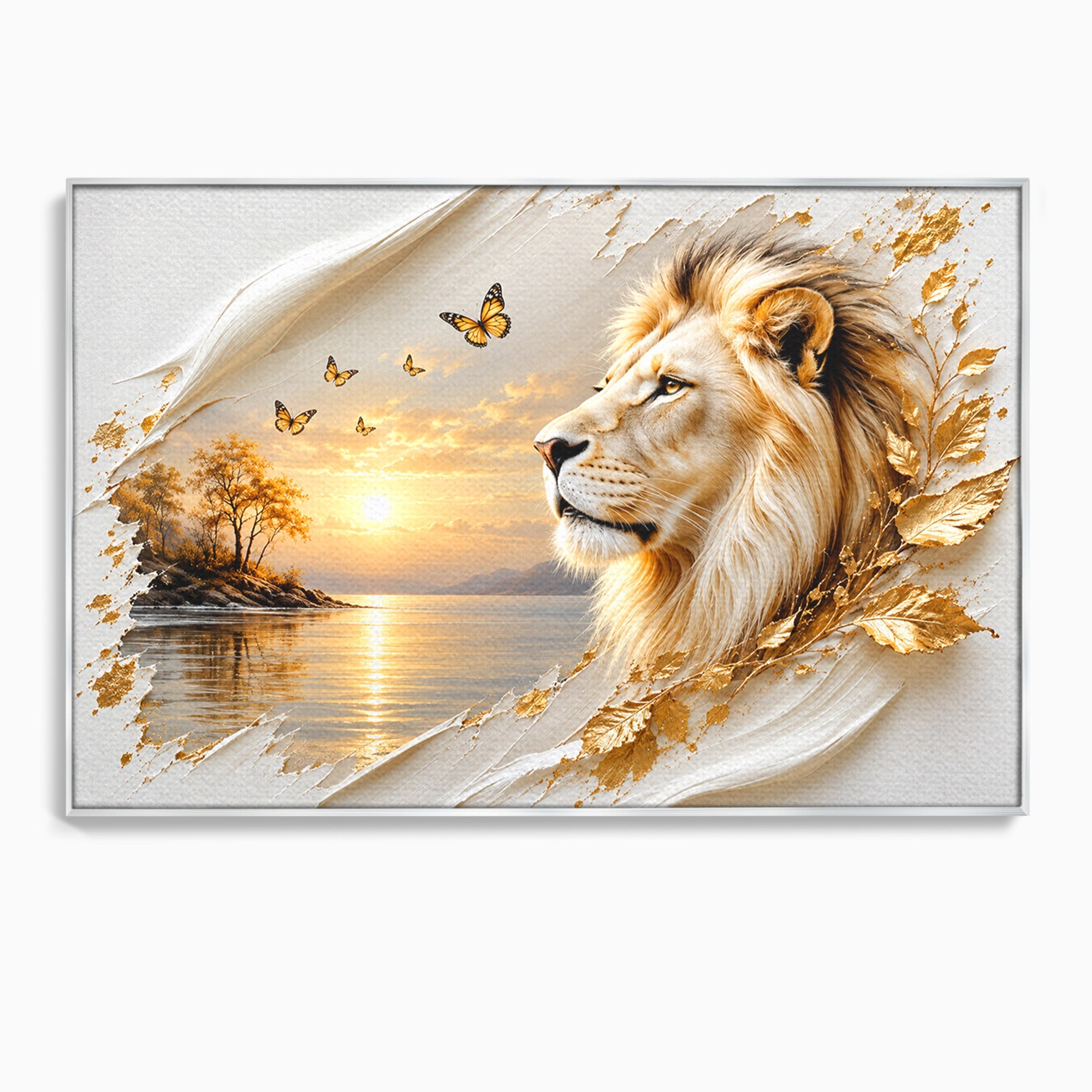 Tablou Canvas Premium LuxCanva® U1187, Leul Regal, Apus, Natura, Peisaj, Animale, Leu, Dormitor, Culori Vibrante