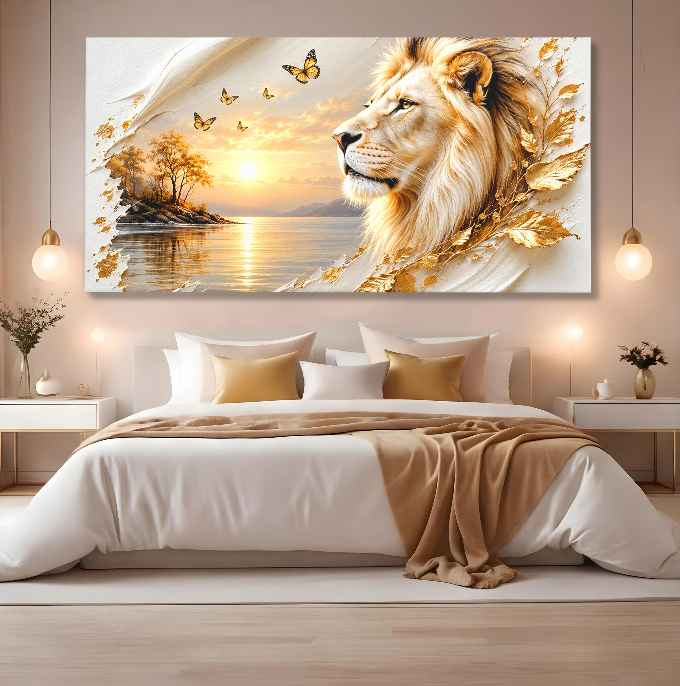 Tablou Canvas Premium LuxCanva® U1187, Leul Regal, Apus, Natura, Peisaj, Animale, Leu, Dormitor, Culori Vibrante