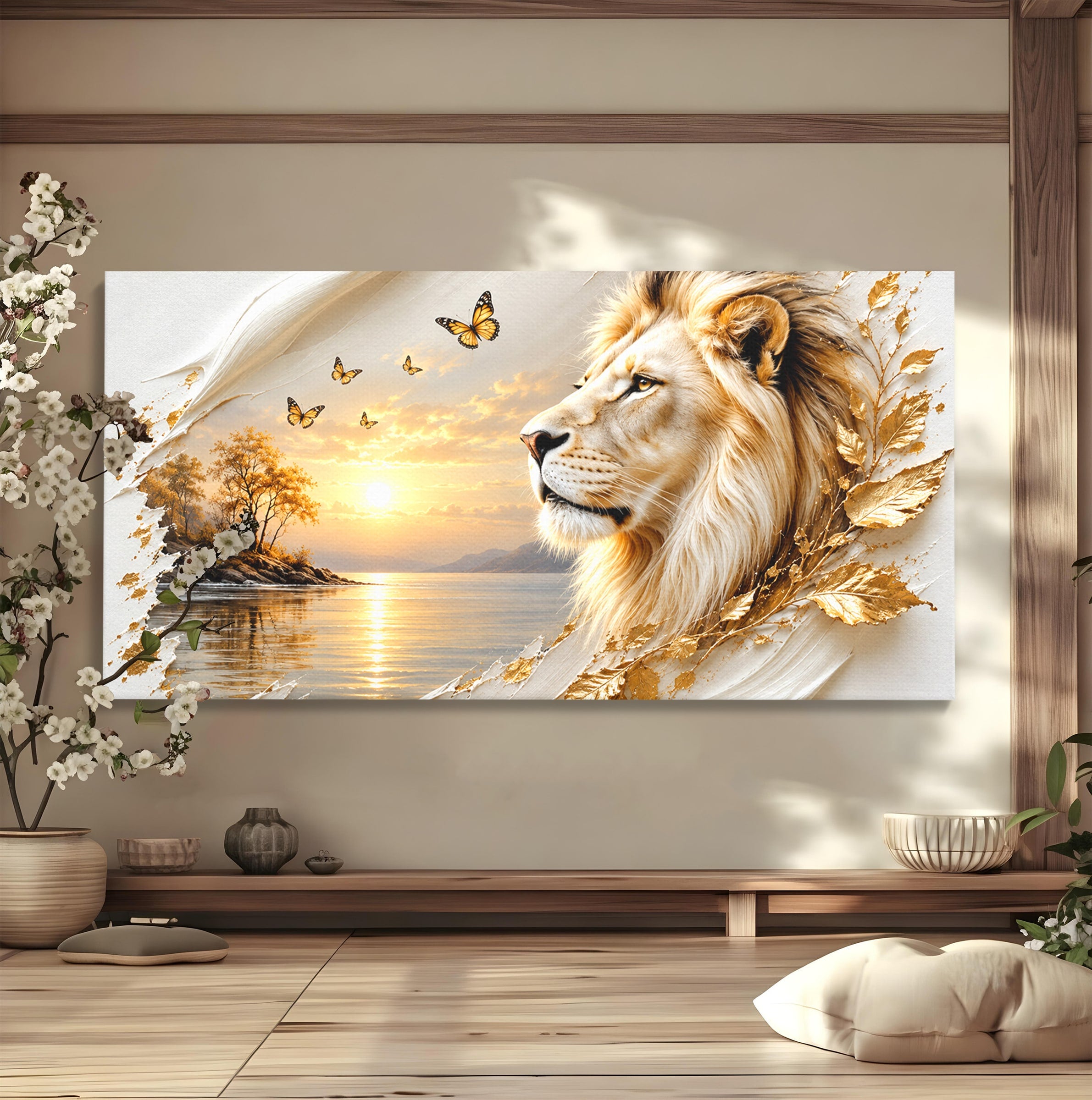 Tablou Canvas Premium LuxCanva® U1187, Leul Regal, Apus, Natura, Peisaj, Animale, Leu, Dormitor, Culori Vibrante