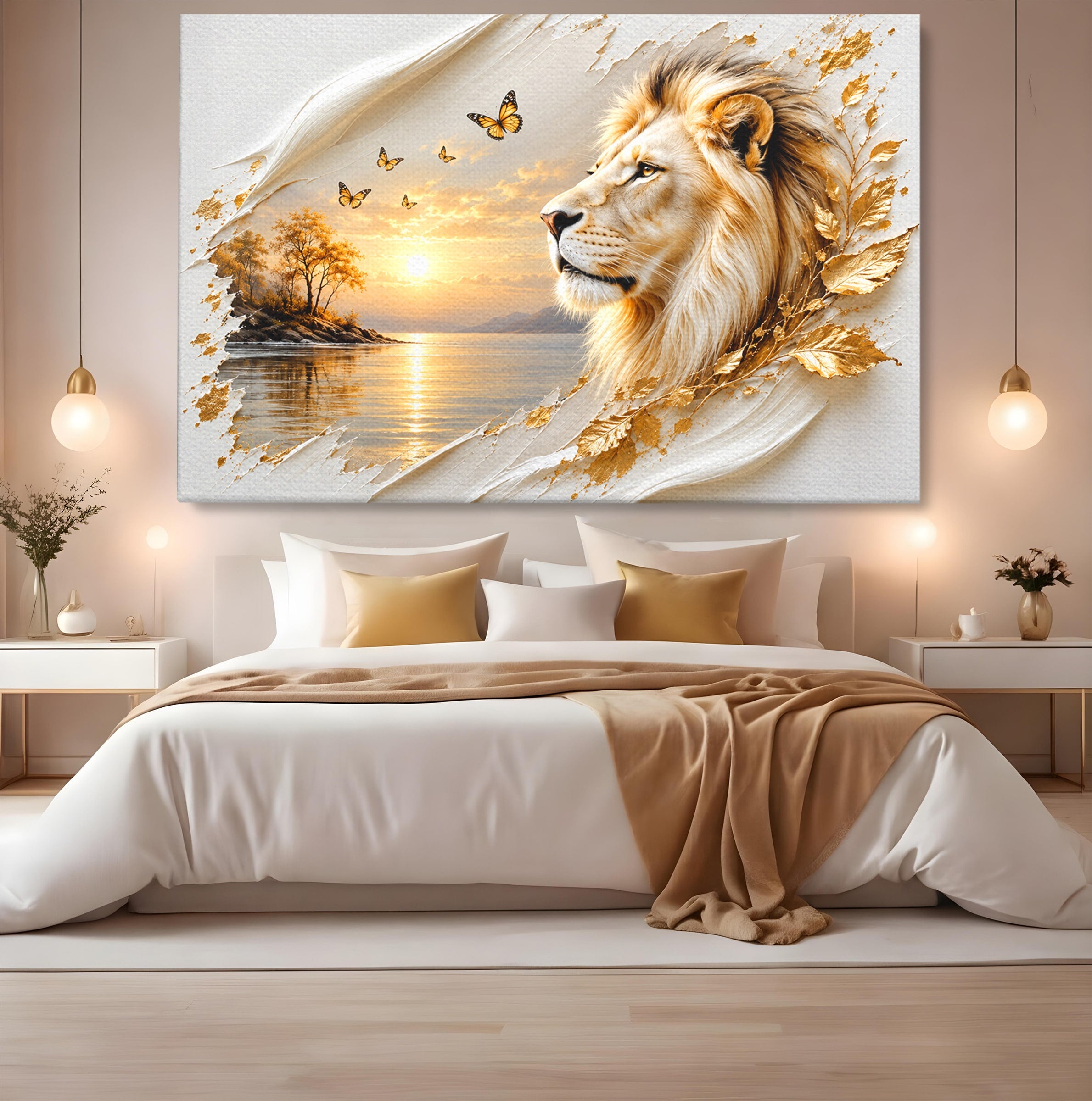 Tablou Canvas Premium LuxCanva® U1187, Leul Regal, Apus, Natura, Peisaj, Animale, Leu, Dormitor, Culori Vibrante