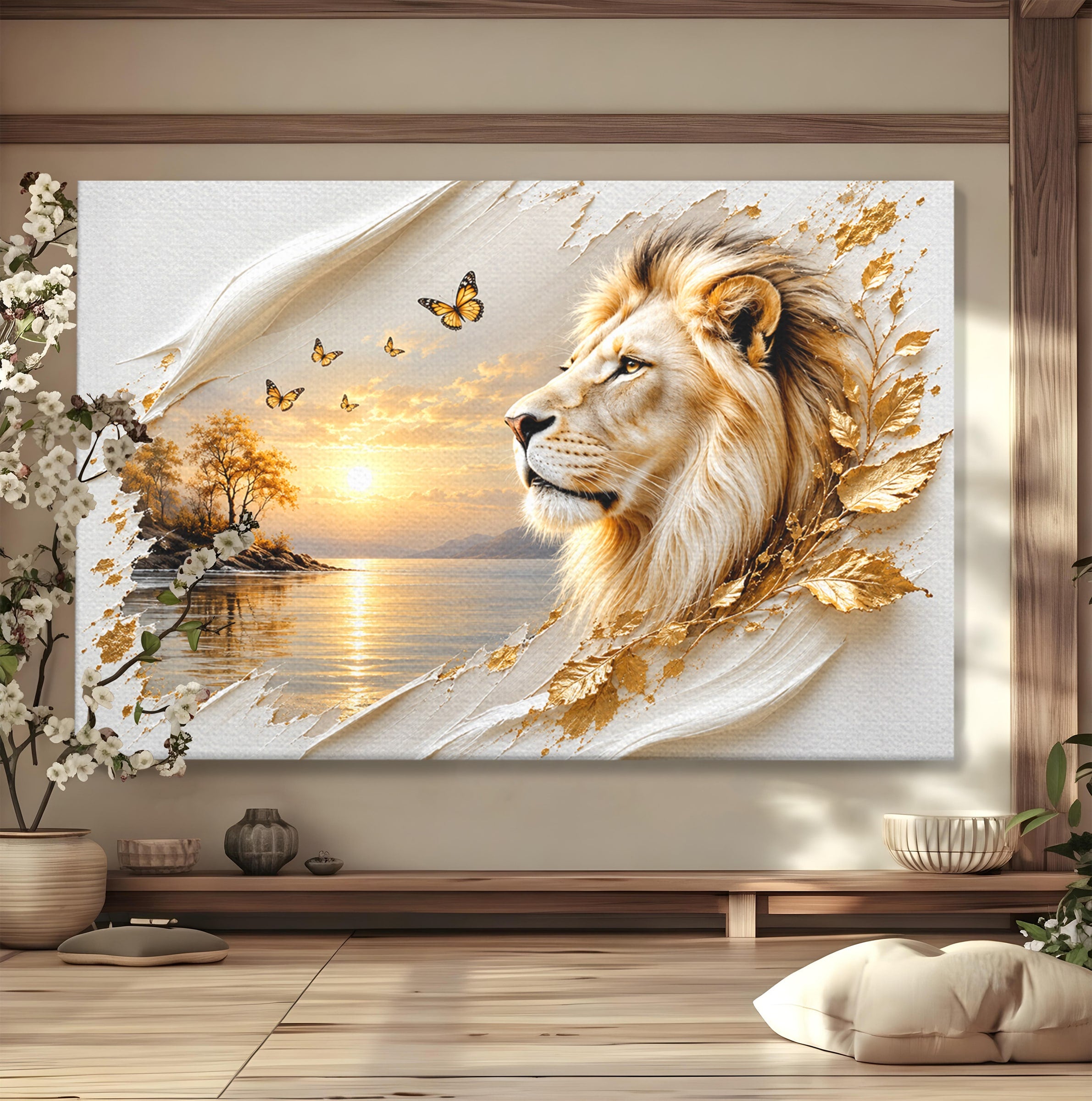 Tablou Canvas Premium LuxCanva® U1187, Leul Regal, Apus, Natura, Peisaj, Animale, Leu, Dormitor, Culori Vibrante