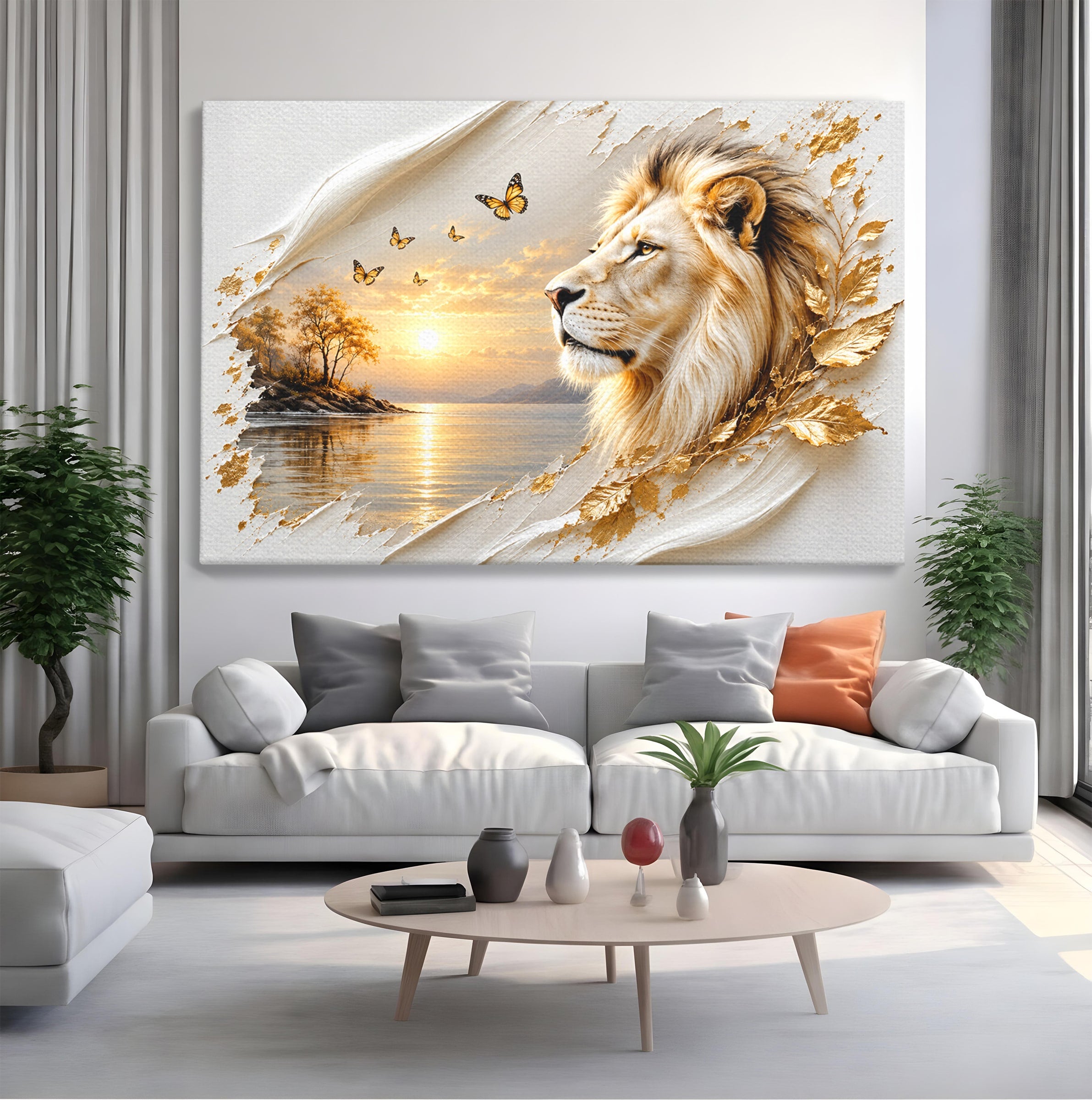 Tablou Canvas Premium LuxCanva® U1187, Leul Regal, Apus, Natura, Peisaj, Animale, Leu, Dormitor, Culori Vibrante