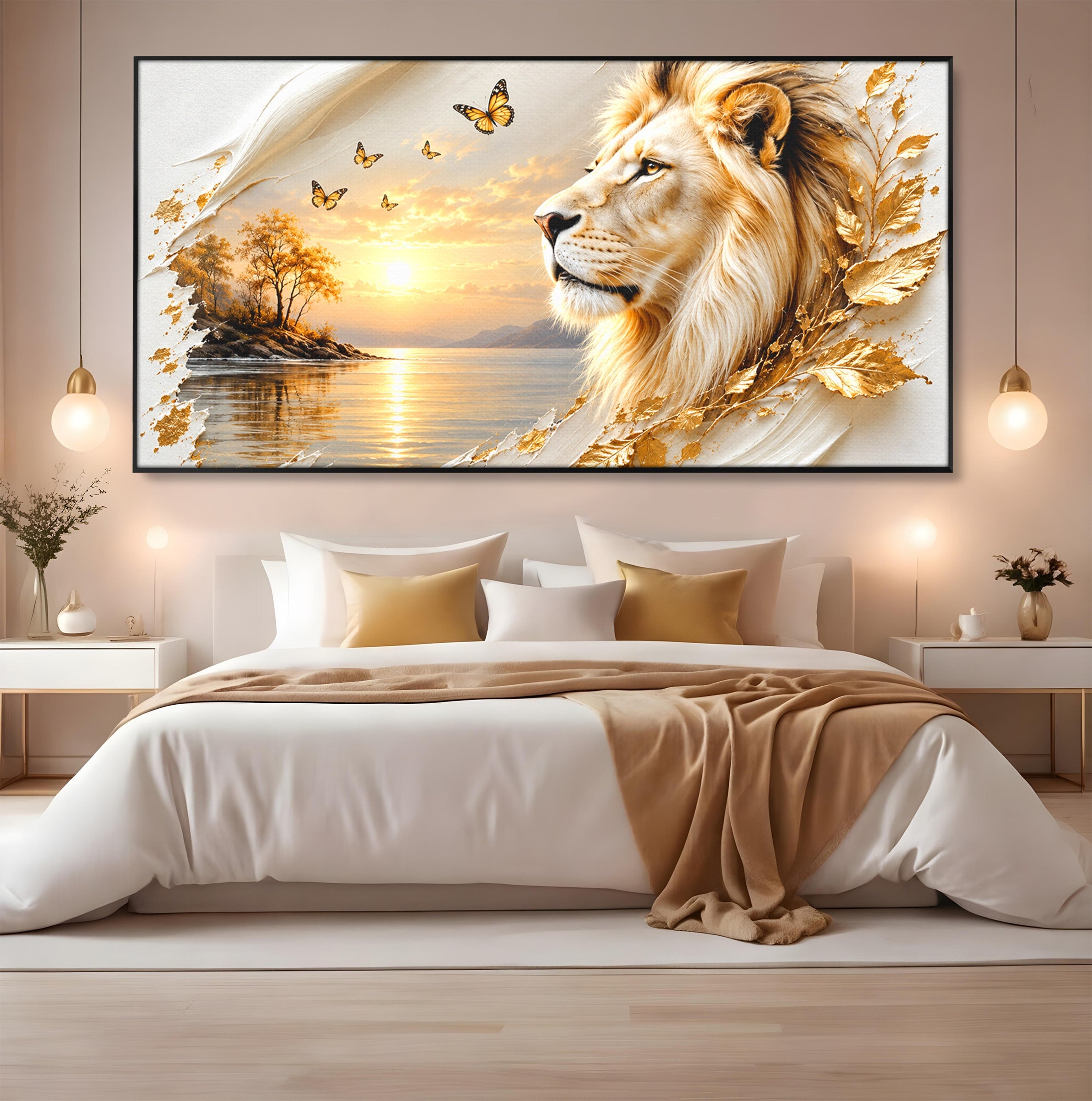 Tablou Canvas Premium LuxCanva® U1187, Leul Regal, Apus, Natura, Peisaj, Animale, Leu, Dormitor, Culori Vibrante