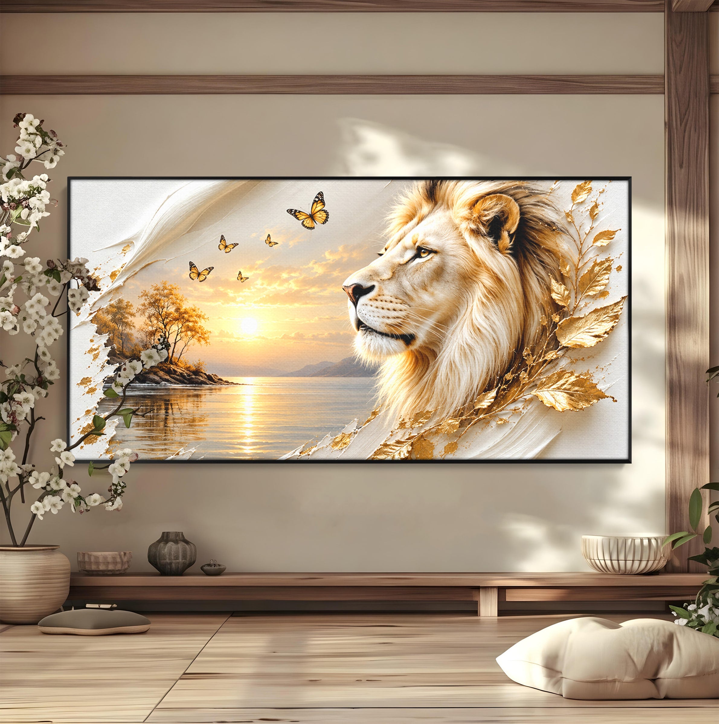 Tablou Canvas Premium LuxCanva® U1187, Leul Regal, Apus, Natura, Peisaj, Animale, Leu, Dormitor, Culori Vibrante