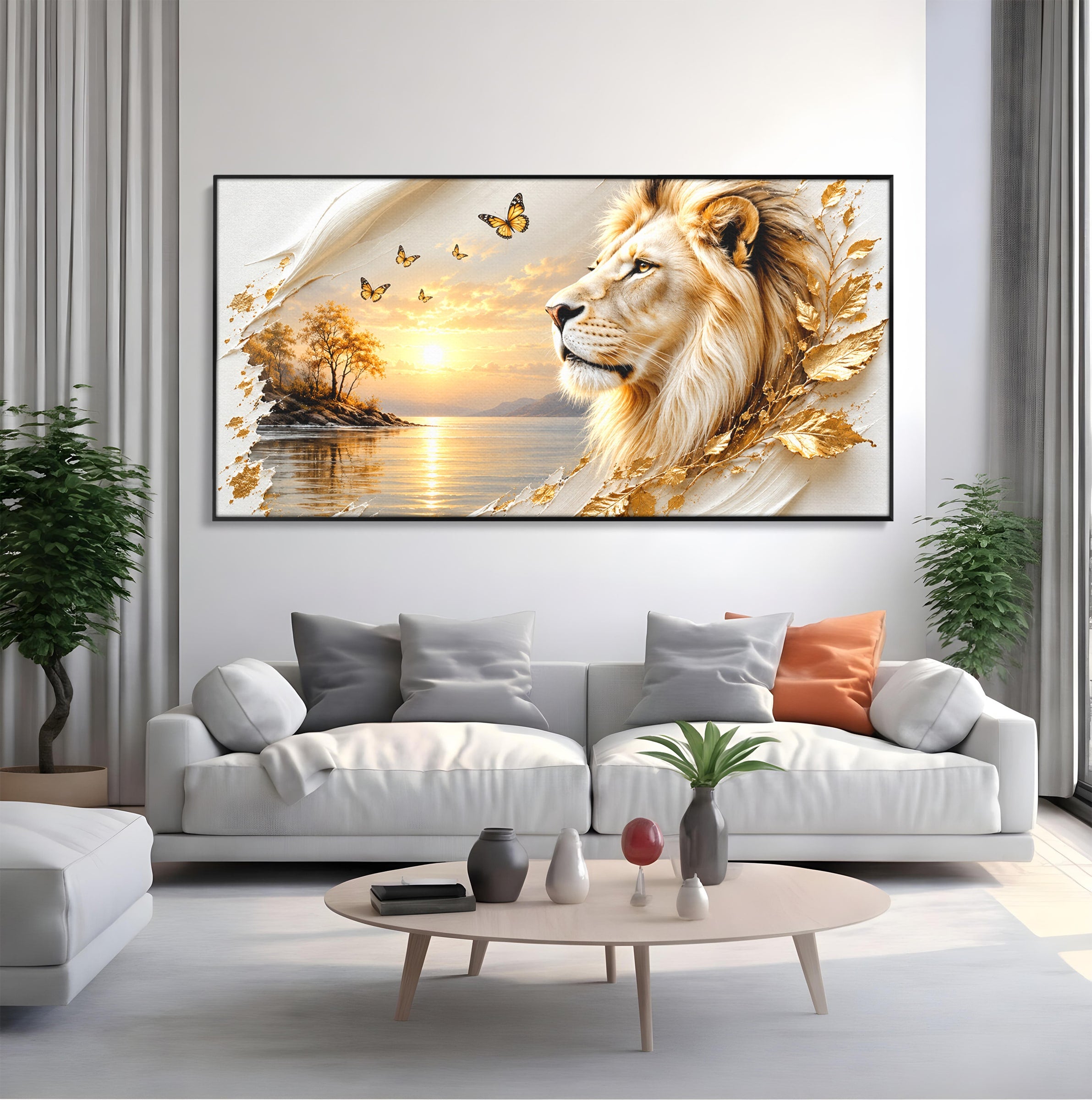Tablou Canvas Premium LuxCanva® U1187, Leul Regal, Apus, Natura, Peisaj, Animale, Leu, Dormitor, Culori Vibrante