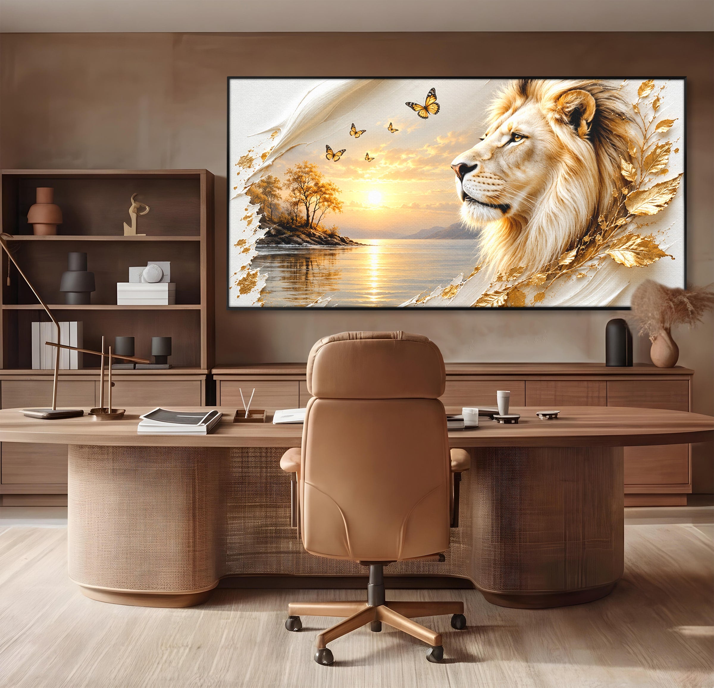 Tablou Canvas Premium LuxCanva® U1187, Leul Regal, Apus, Natura, Peisaj, Animale, Leu, Dormitor, Culori Vibrante
