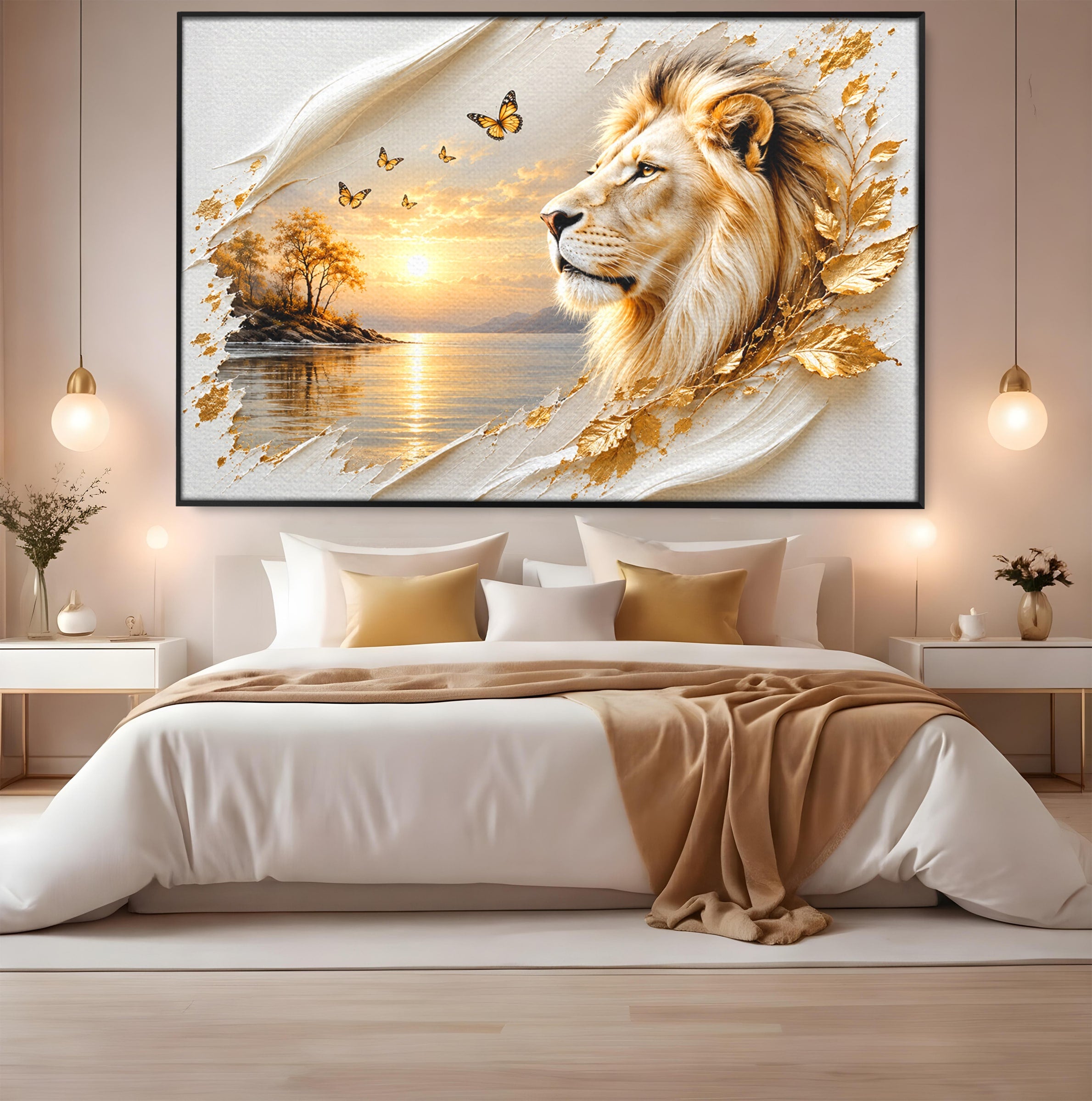 Tablou Canvas Premium LuxCanva® U1187, Leul Regal, Apus, Natura, Peisaj, Animale, Leu, Dormitor, Culori Vibrante
