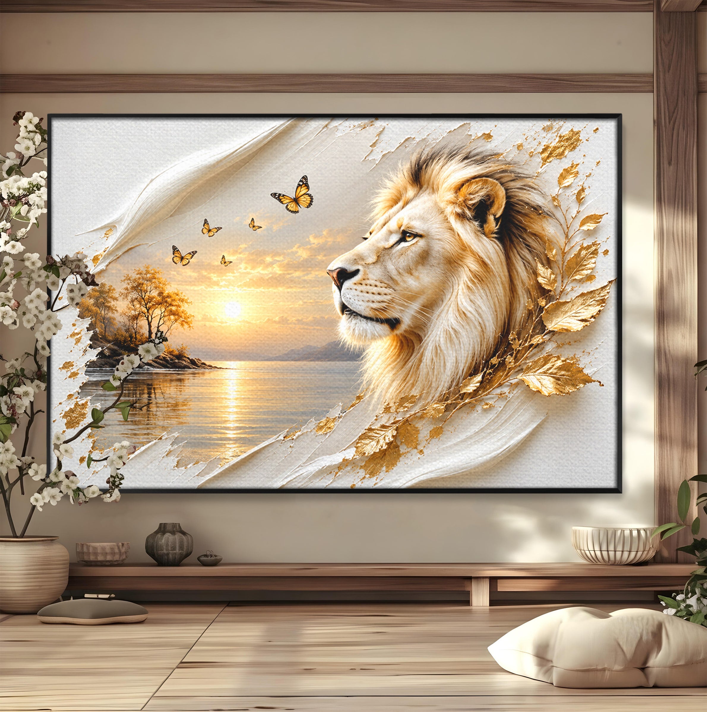 Tablou Canvas Premium LuxCanva® U1187, Leul Regal, Apus, Natura, Peisaj, Animale, Leu, Dormitor, Culori Vibrante