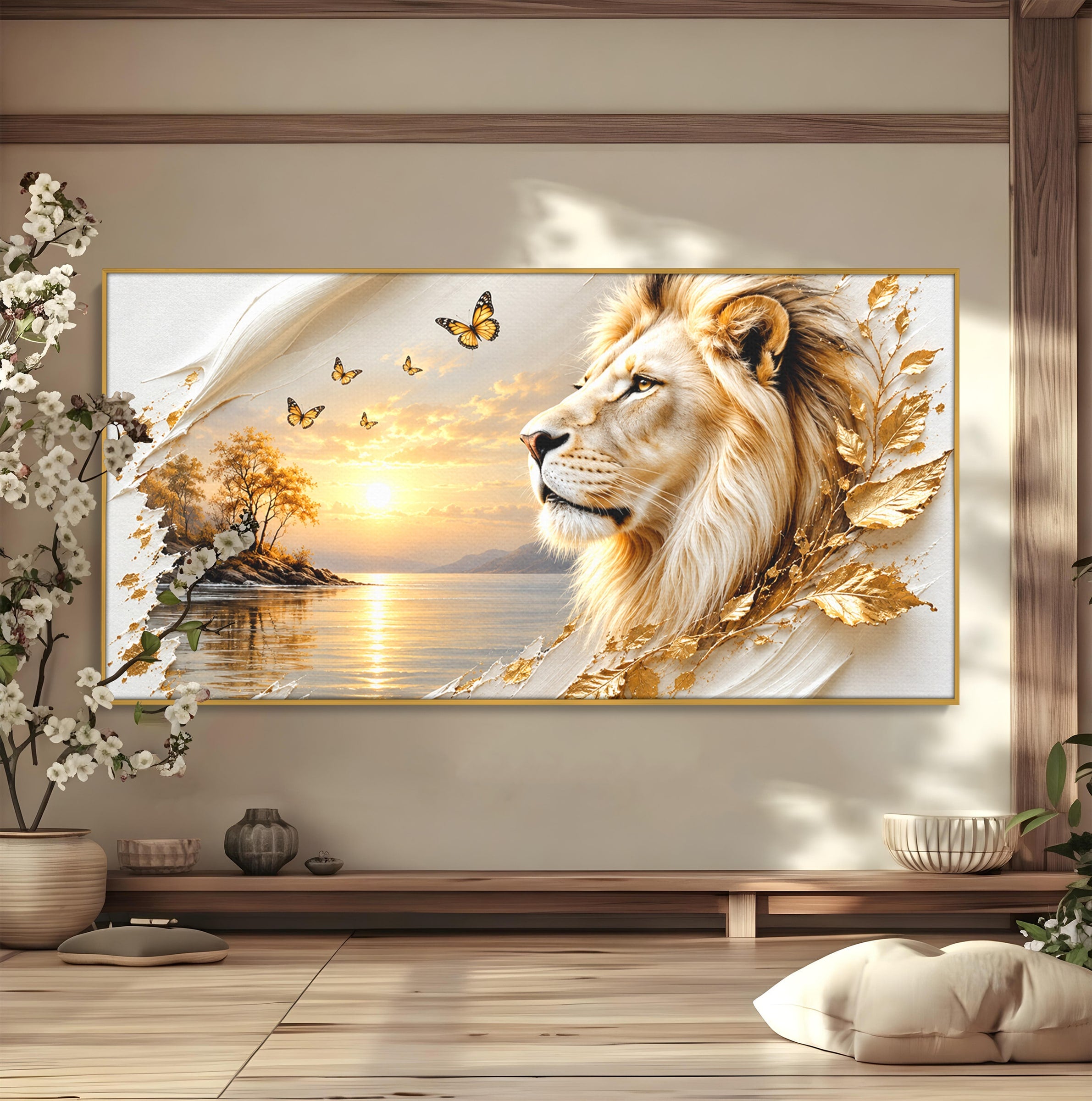 Tablou Canvas Premium LuxCanva® U1187, Leul Regal, Apus, Natura, Peisaj, Animale, Leu, Dormitor, Culori Vibrante