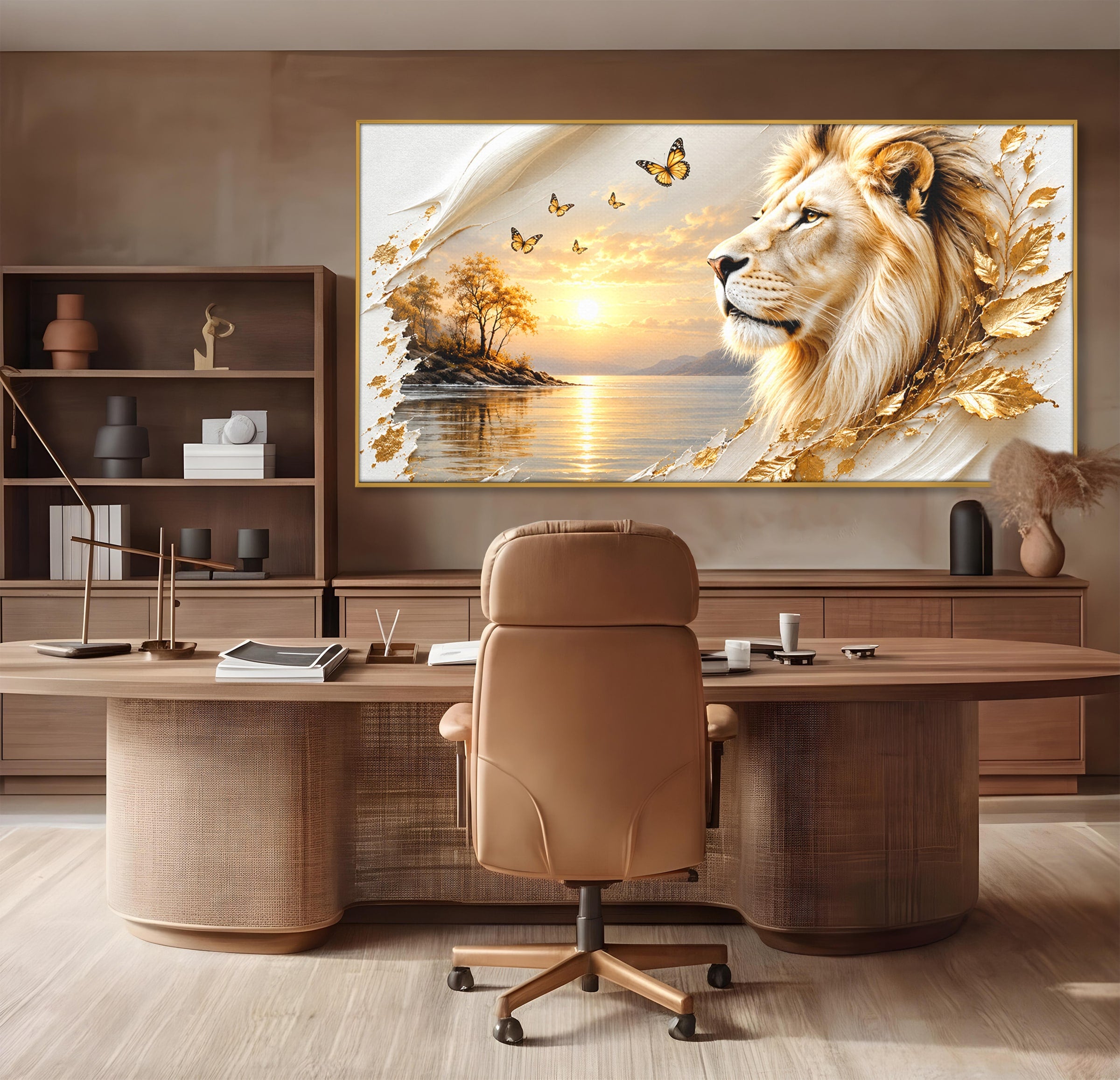 Tablou Canvas Premium LuxCanva® U1187, Leul Regal, Apus, Natura, Peisaj, Animale, Leu, Dormitor, Culori Vibrante