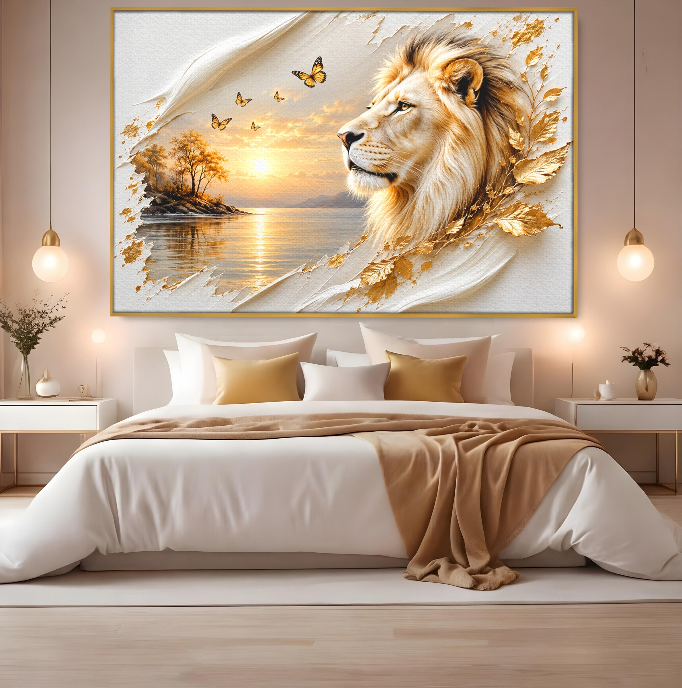 Tablou Canvas Premium LuxCanva® U1187, Leul Regal, Apus, Natura, Peisaj, Animale, Leu, Dormitor, Culori Vibrante