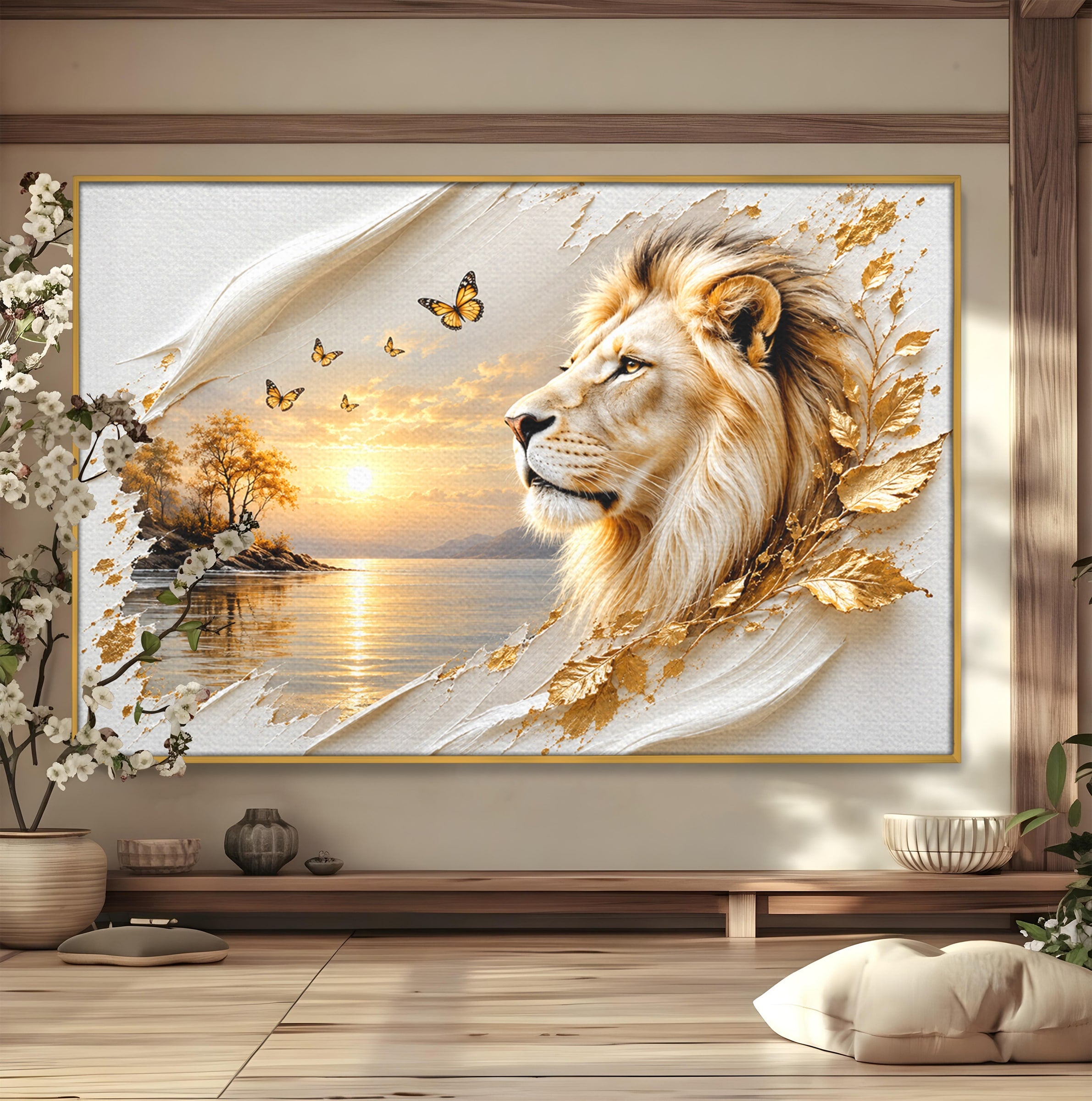 Tablou Canvas Premium LuxCanva® U1187, Leul Regal, Apus, Natura, Peisaj, Animale, Leu, Dormitor, Culori Vibrante