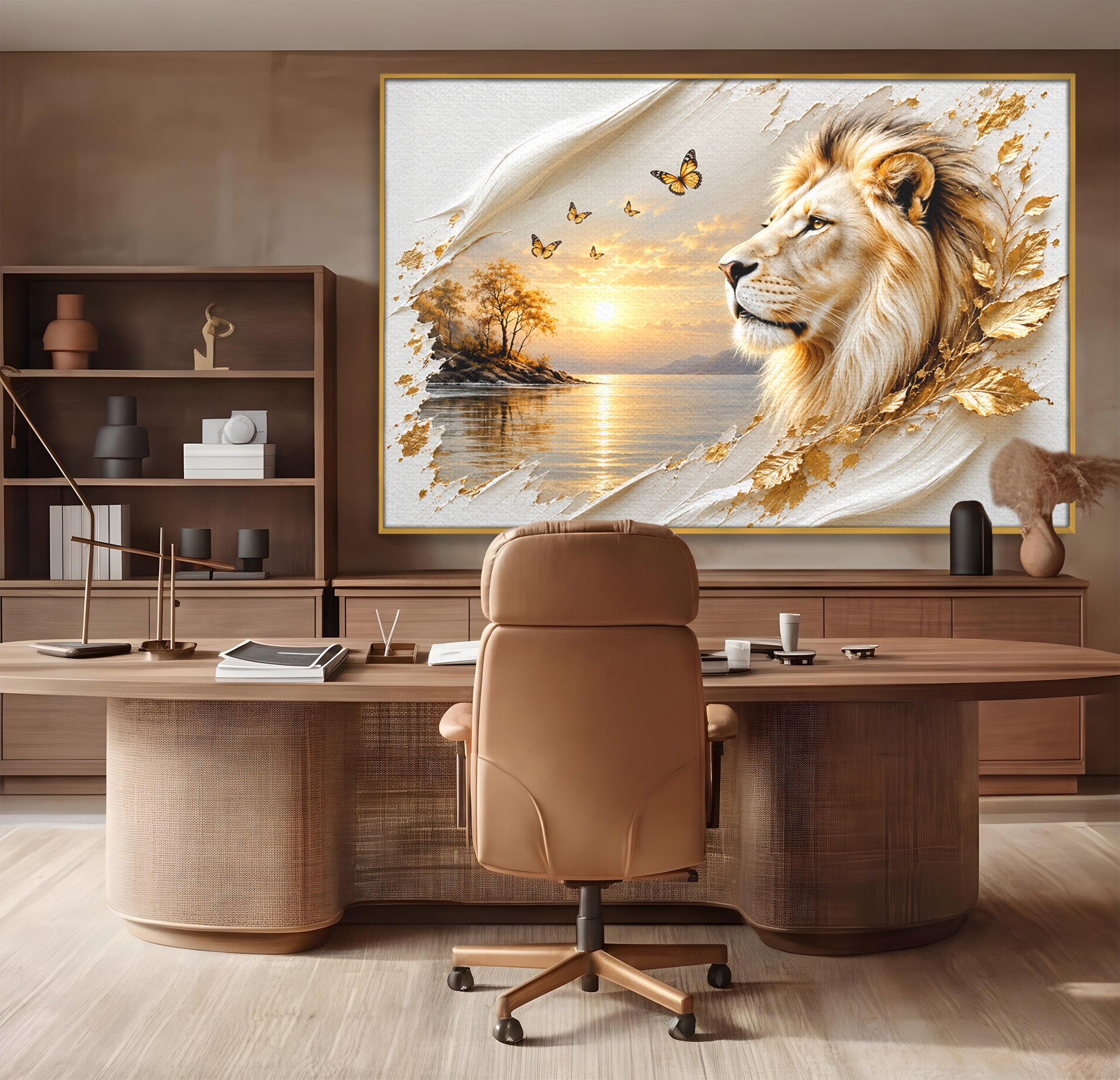 Tablou Canvas Premium LuxCanva® U1187, Leul Regal, Apus, Natura, Peisaj, Animale, Leu, Dormitor, Culori Vibrante