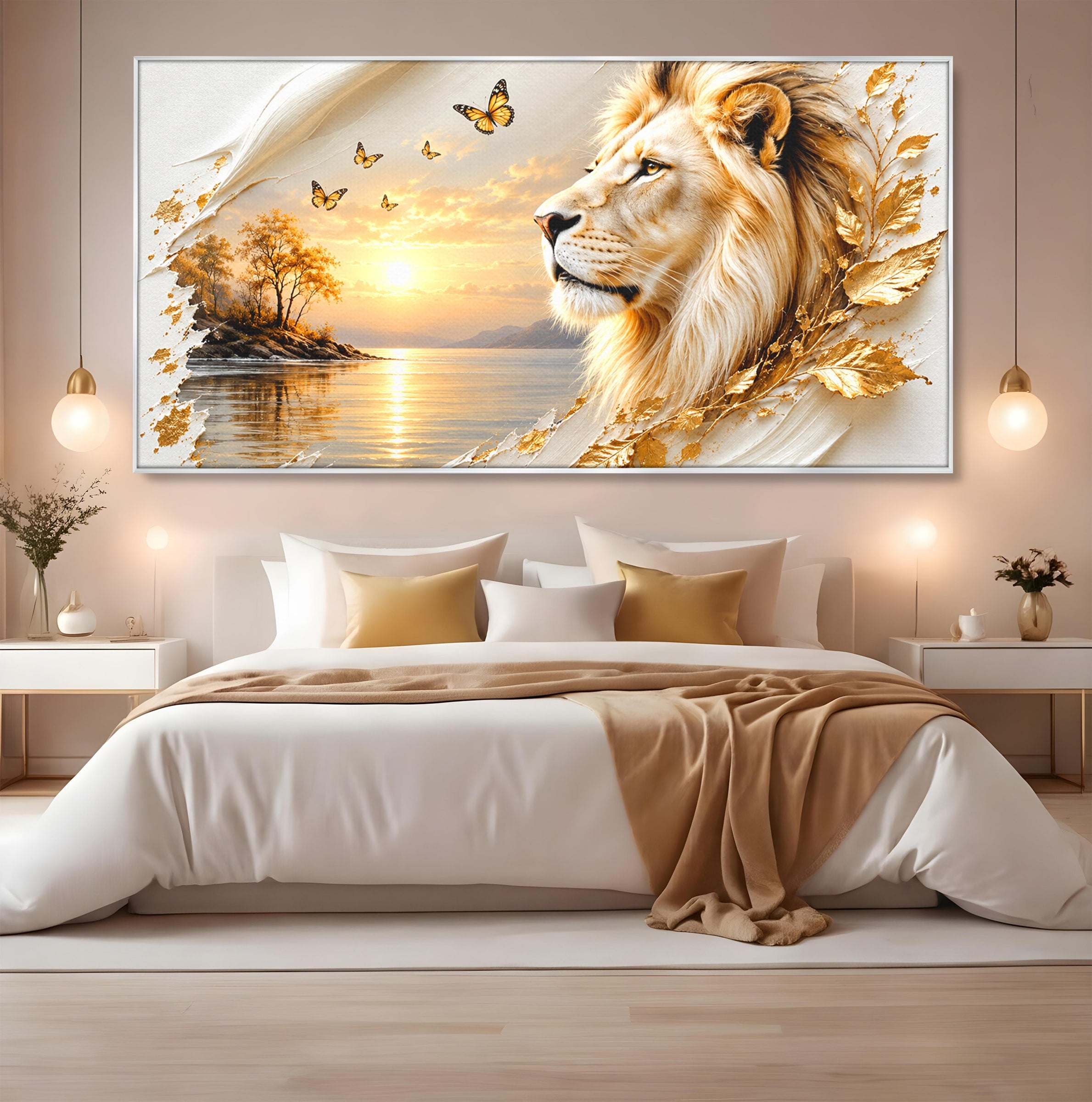 Tablou Canvas Premium LuxCanva® U1187, Leul Regal, Apus, Natura, Peisaj, Animale, Leu, Dormitor, Culori Vibrante